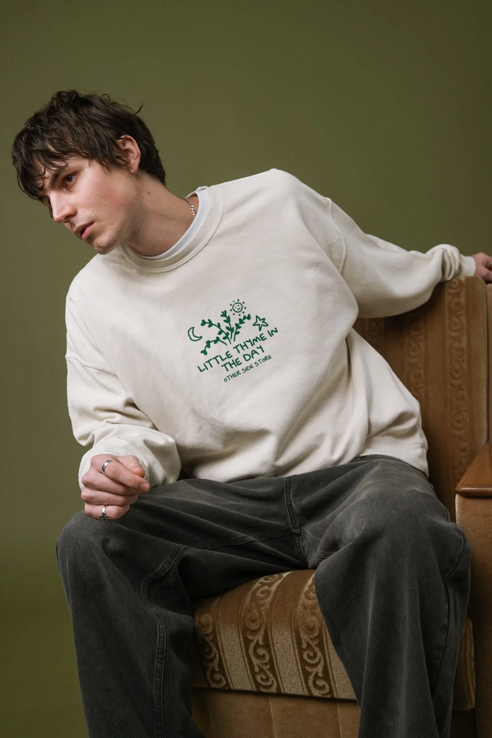 Other Side Store 'Little Thyme' Vintage Washed Sweater - Cream Comfy Appeal