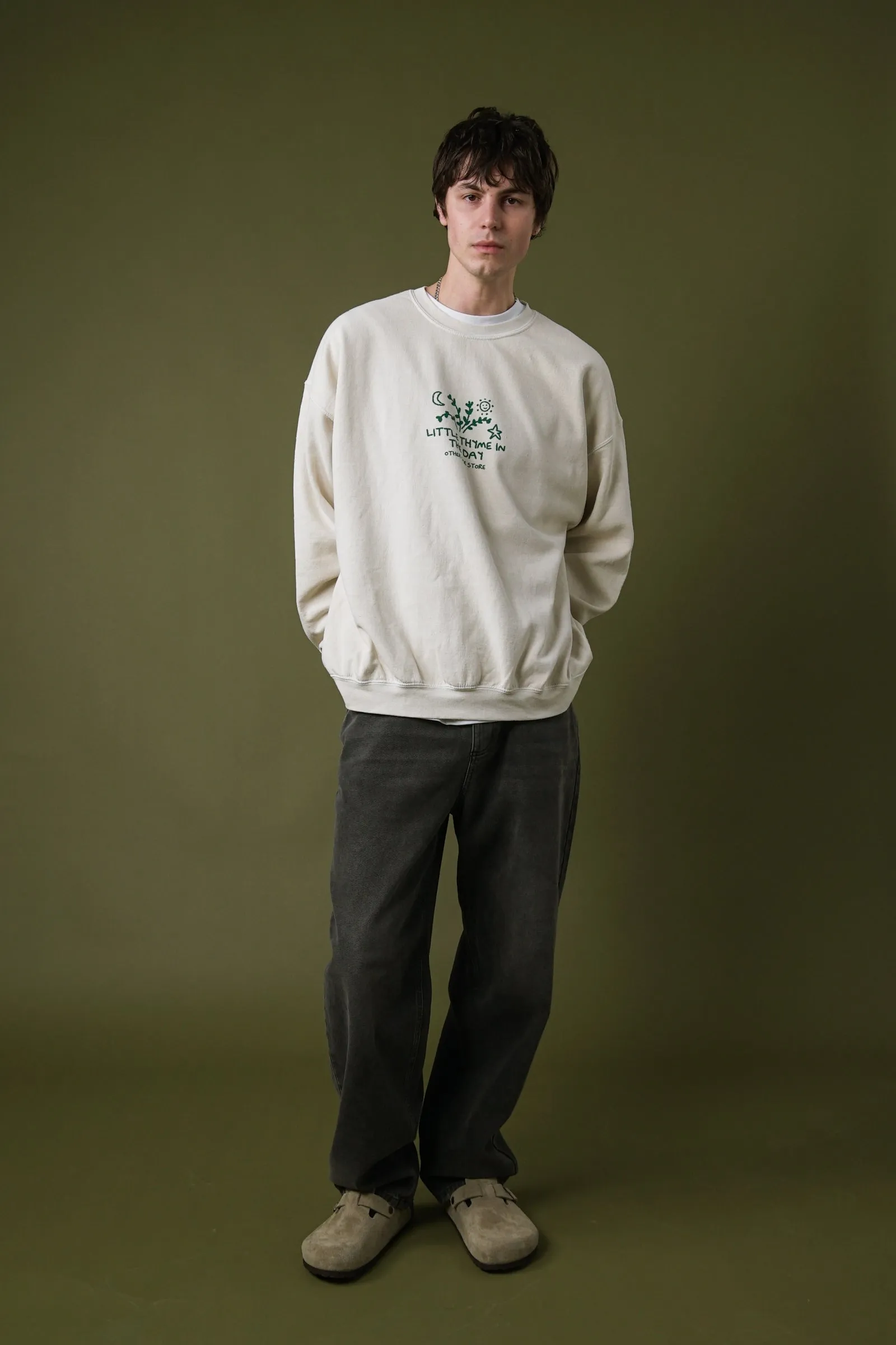 Comfort Knit Piece Other Side Store 'Little Thyme' Vintage Washed Sweater - Cream