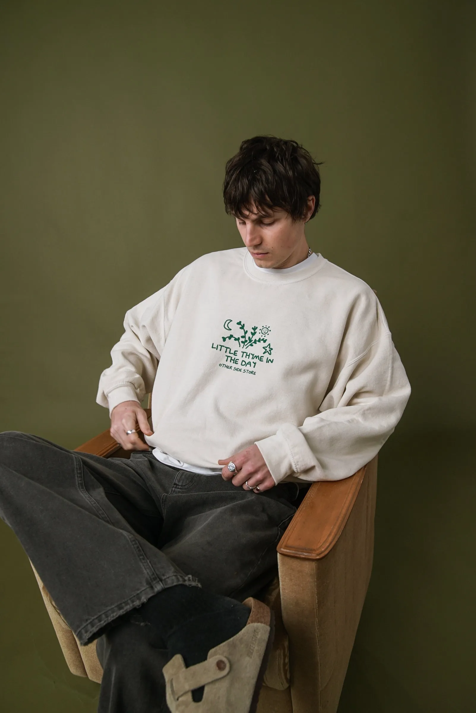 casual knitwear light layering Other Side Store 'Little Thyme' Vintage Washed Sweater - Cream