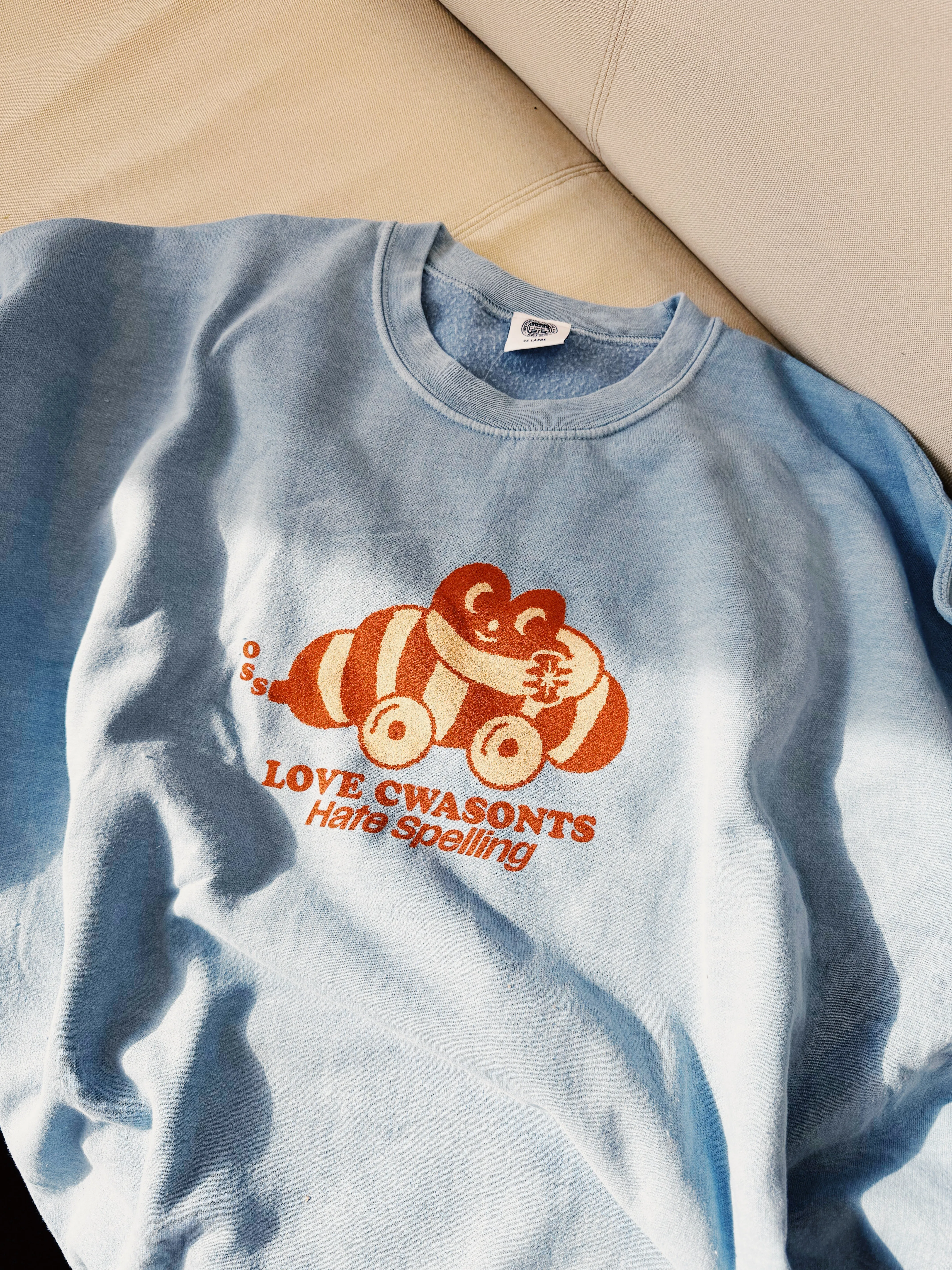 Breathable knit Other Side Store 'Love Cwasonts' Sweater - Vintage Washed Light Blue