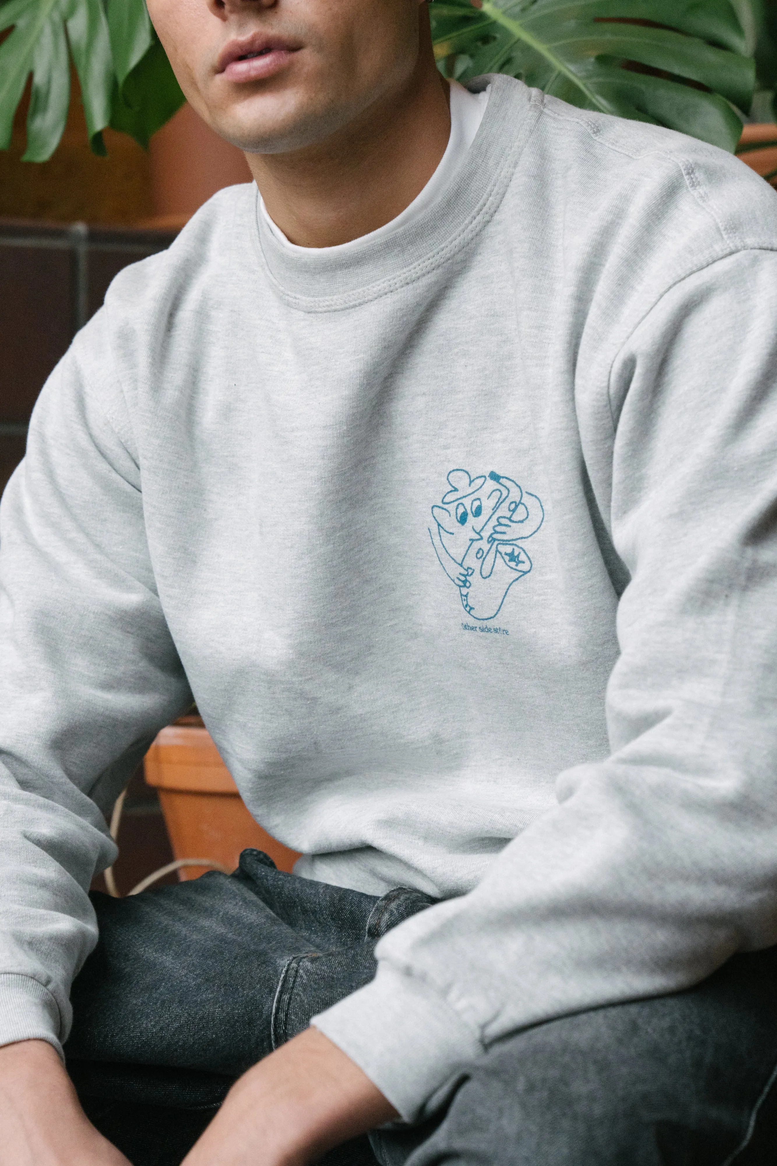 Moisture Wicking Knit Flexible Design Other Side Store 'Underground Cafe' Sweater - Grey