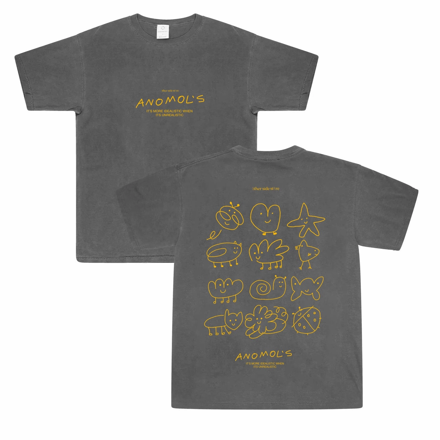 Other Side Store 'Anomols' Vintage Washed Tee - Black perfect for all-day wear Non Restrictive Cut
