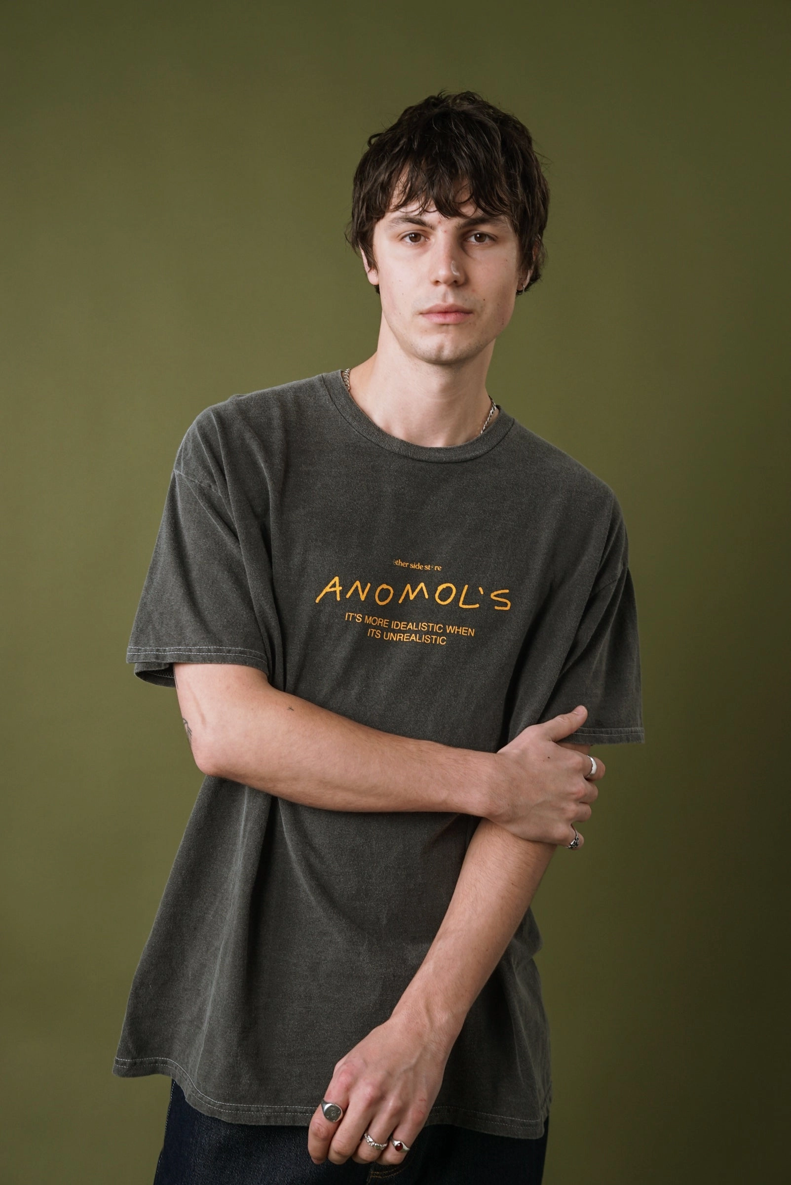 Other Side Store 'Anomols' Vintage Washed Tee - Black Yarn Dyed Fabric Summer cool