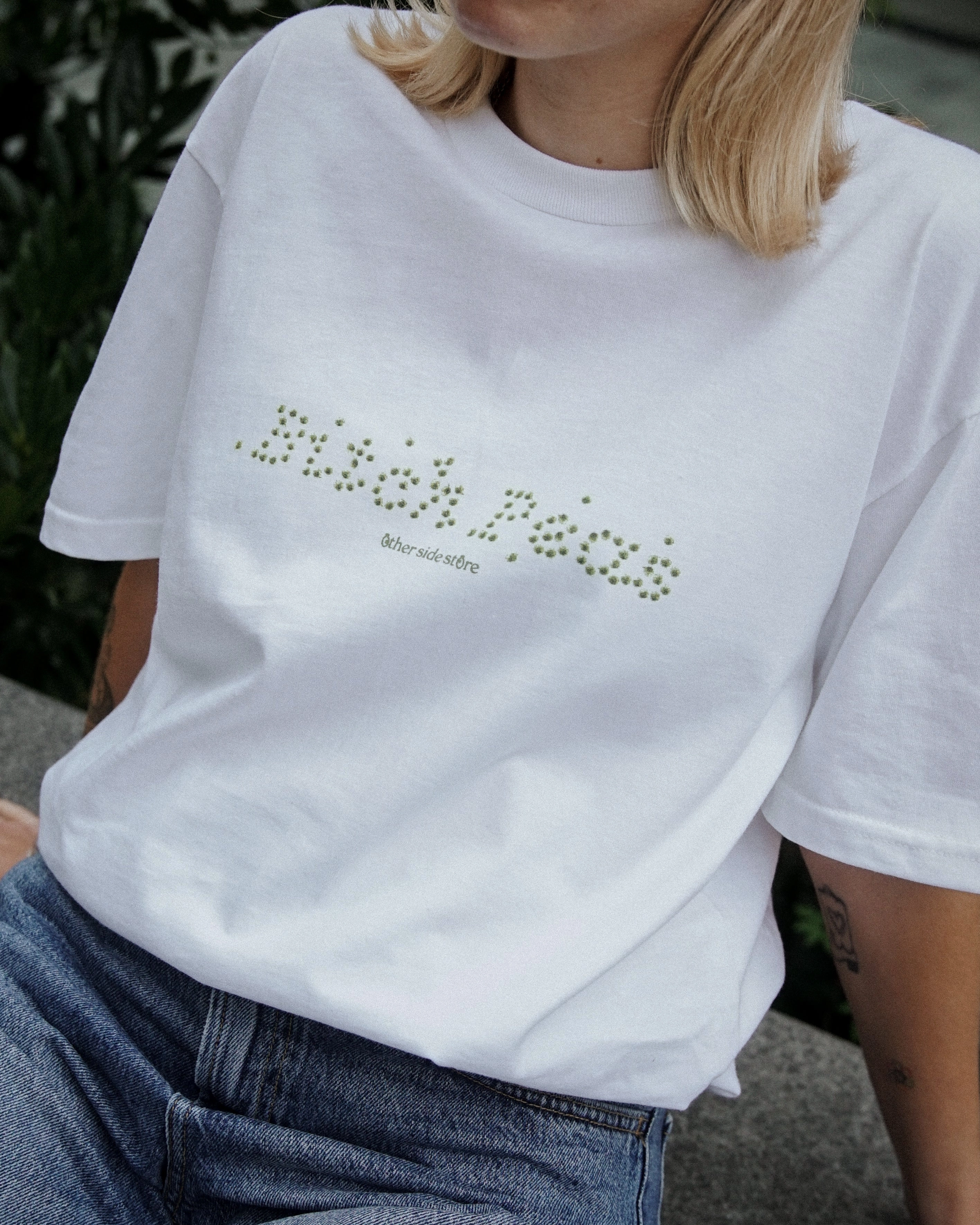 Sleek Style Cozy and Light Other Side Store 'Bitch Peas' Tee - White