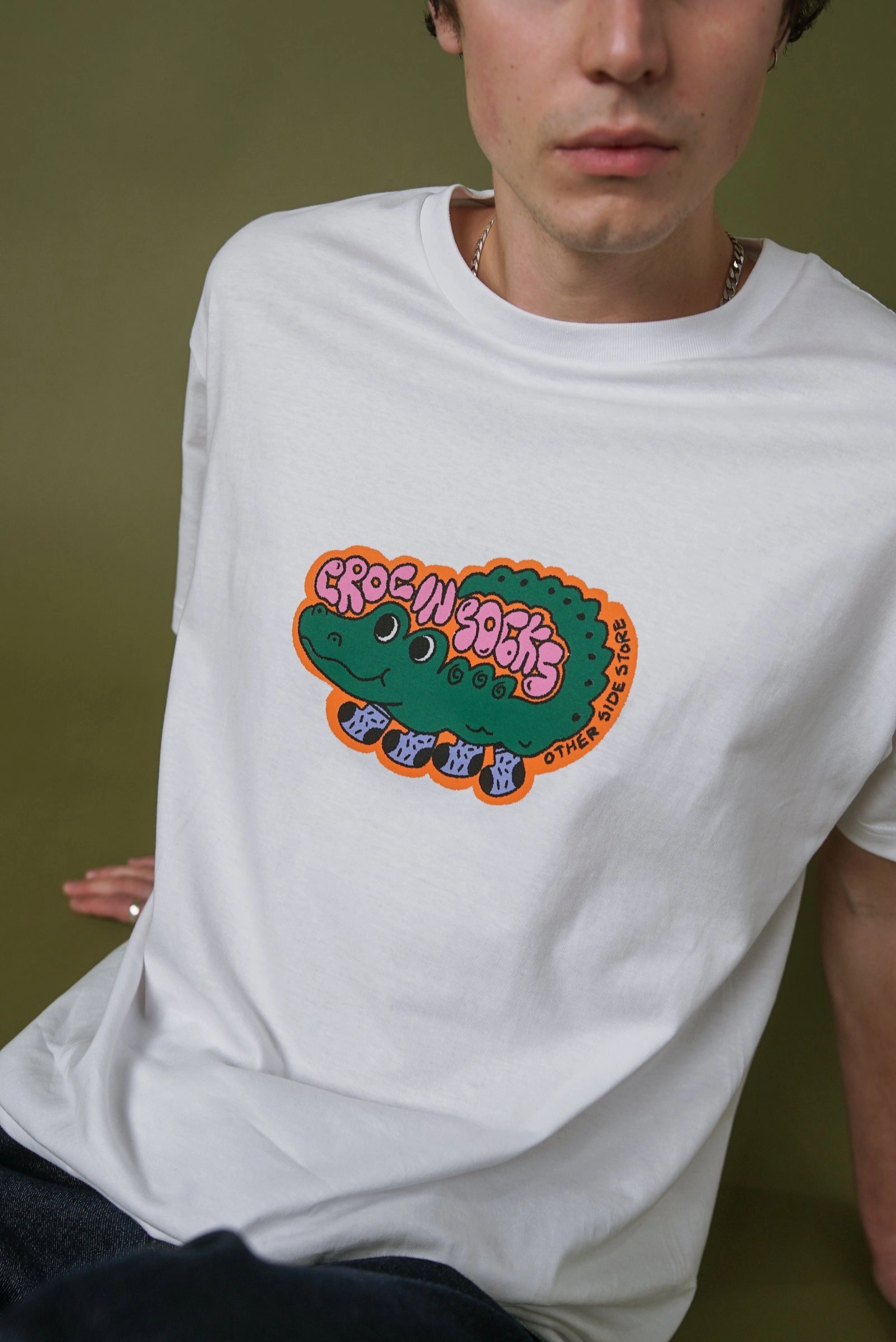 Other Side Store 'Croc In Socks' Tee - White Easy Comfort