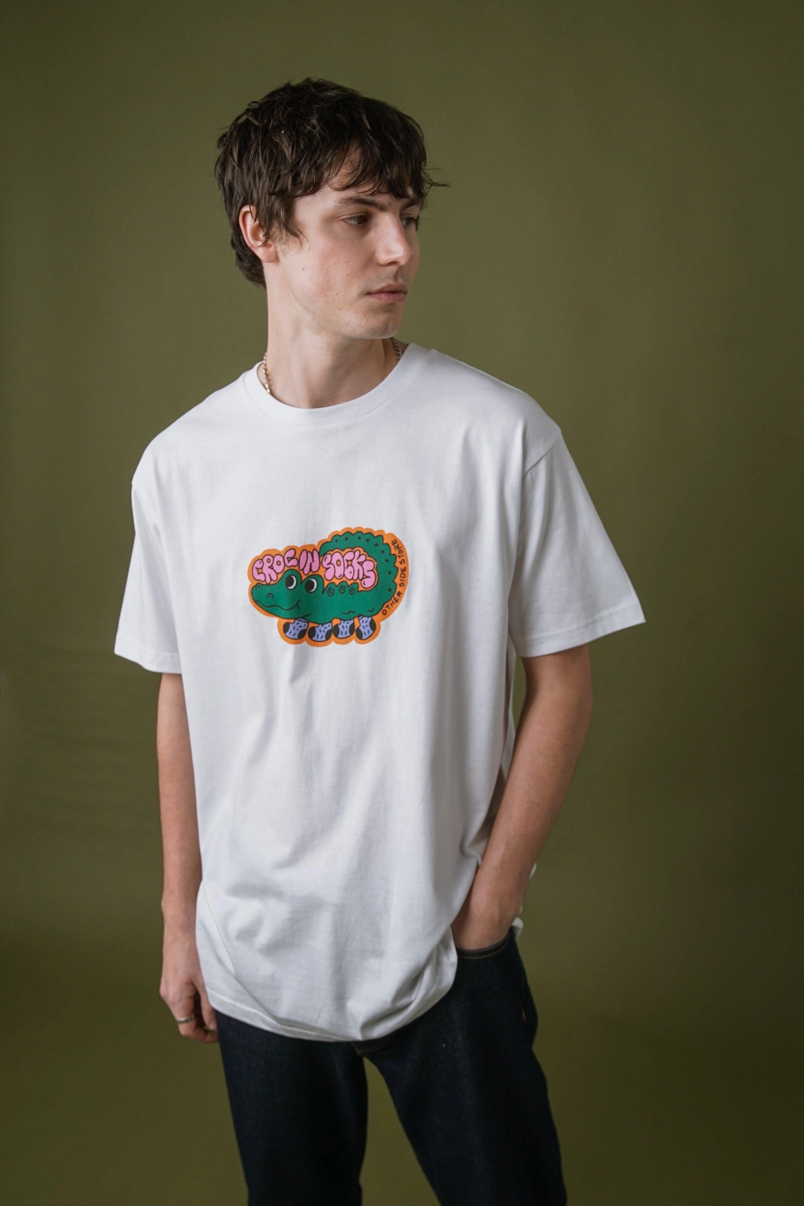Easy Wear Weekend Ready Other Side Store 'Croc In Socks' Tee - White