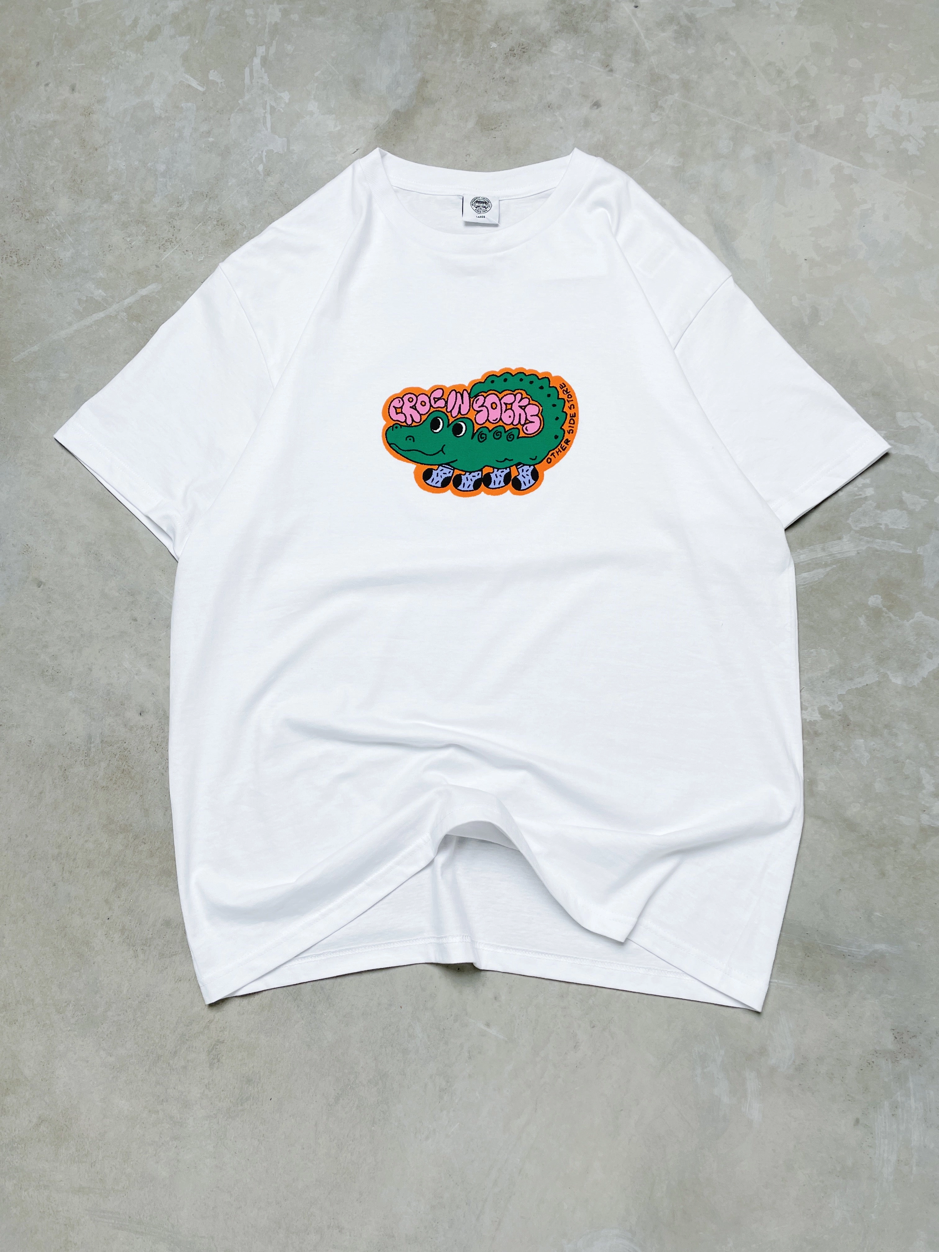 Soft and Cozy Other Side Store 'Croc In Socks' Tee - White