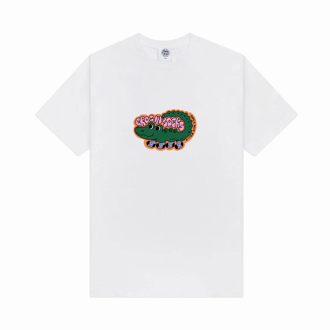 Other Side Store 'Croc In Socks' Tee - White Classic Look Functional Fashion