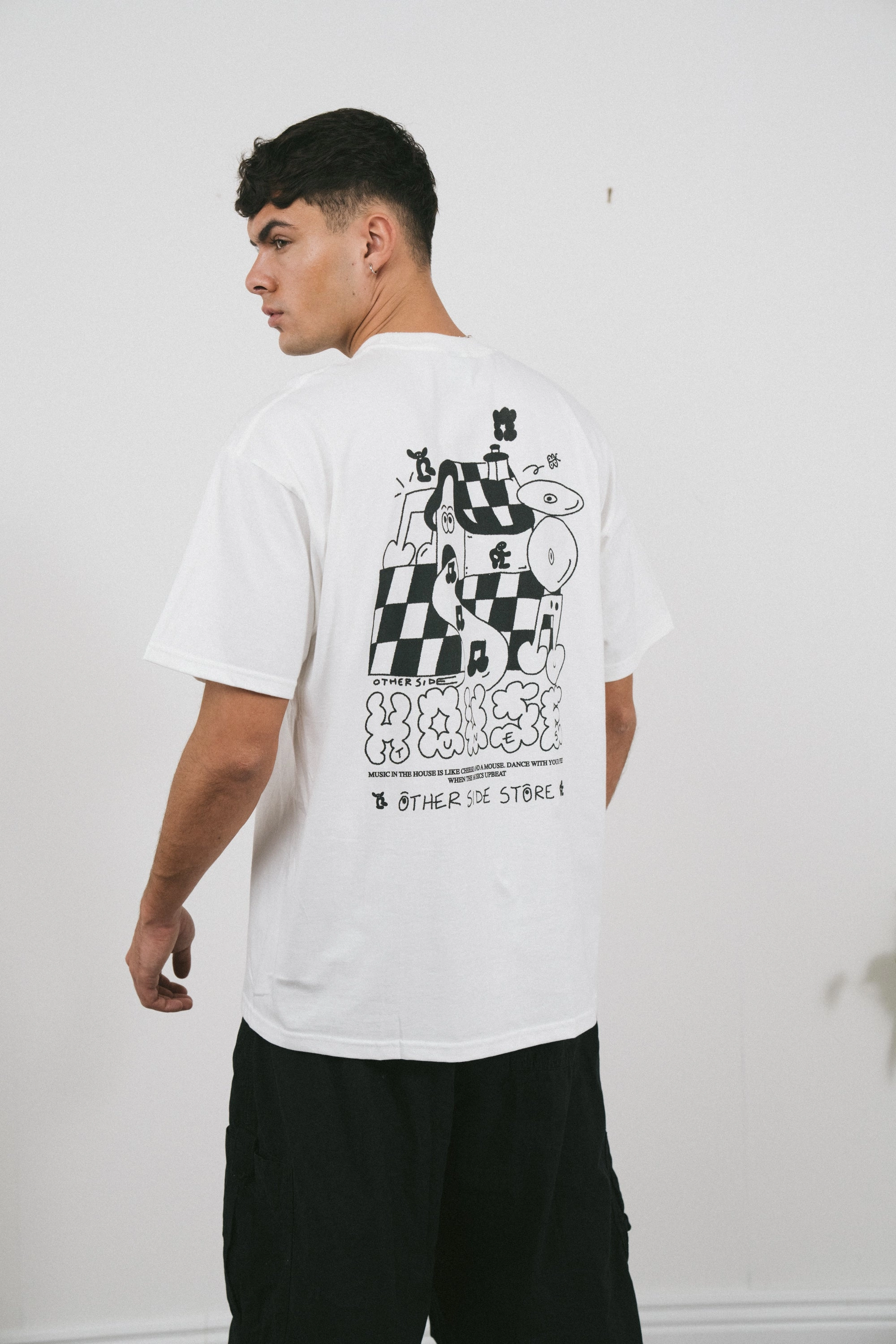 Other Side Store 'House Tunes' Tee - White Lightweight Comfort Wear