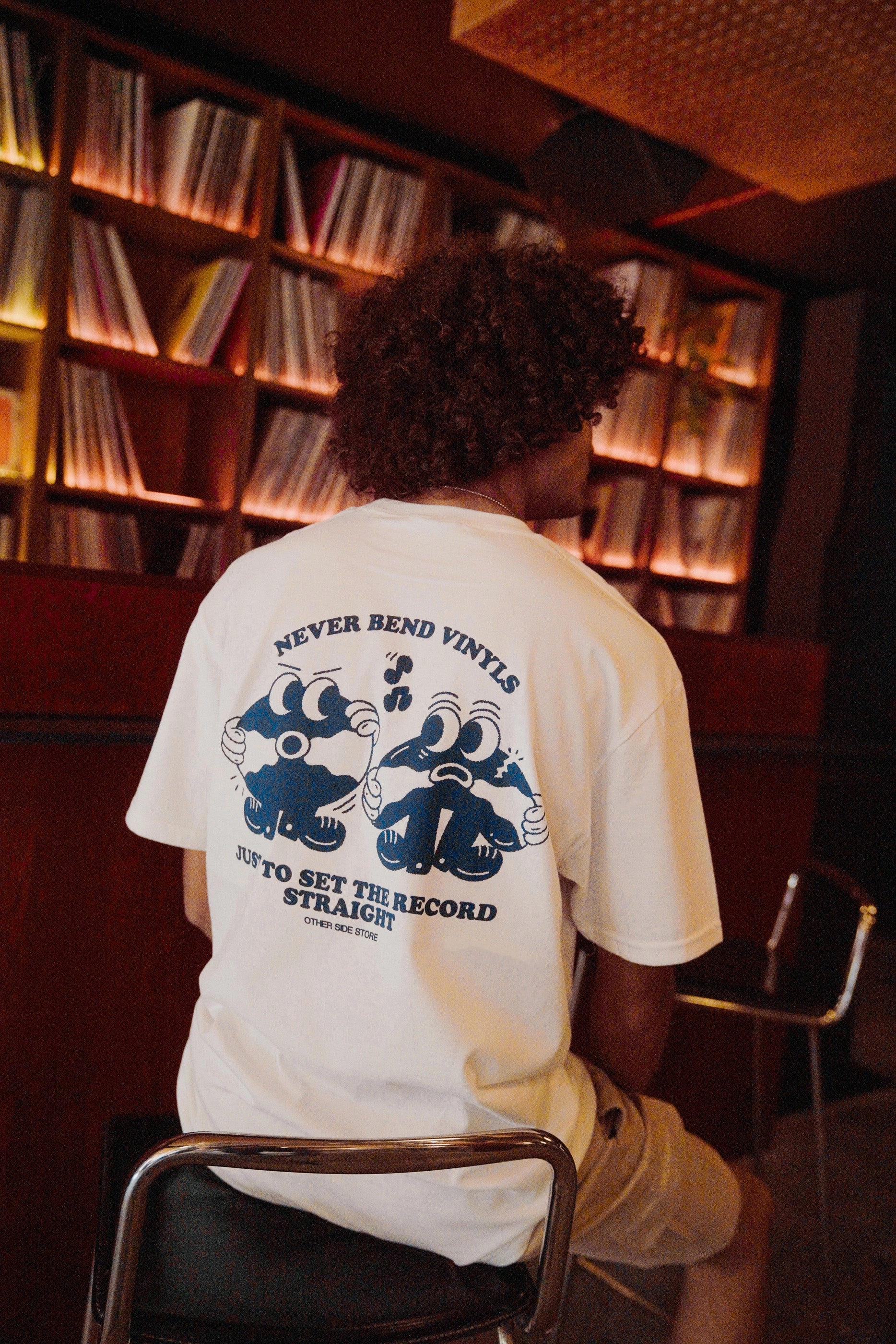 Tagless Comfort Trendy Other Side Store 'Never Bend Vinyls' Tee - White