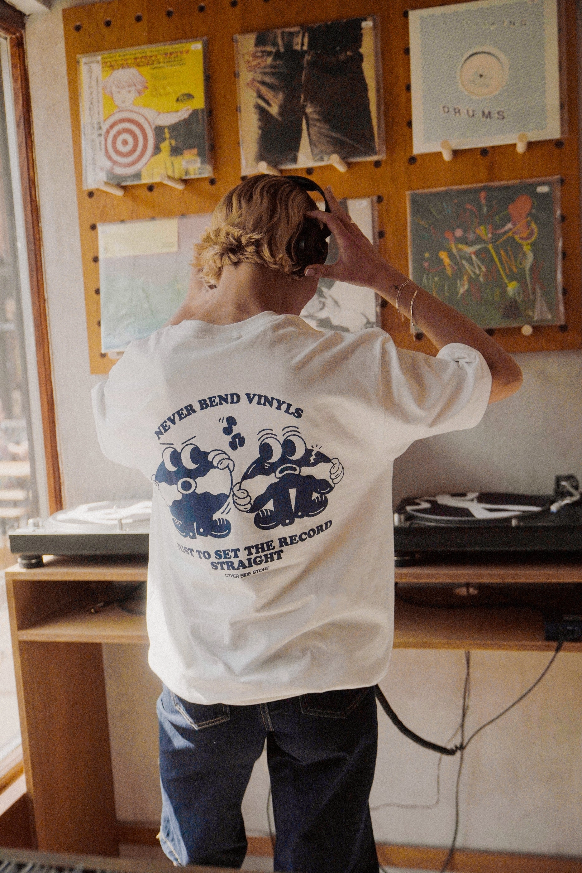 Other Side Store 'Never Bend Vinyls' Tee - White Breathable Essentials Organic Cotton