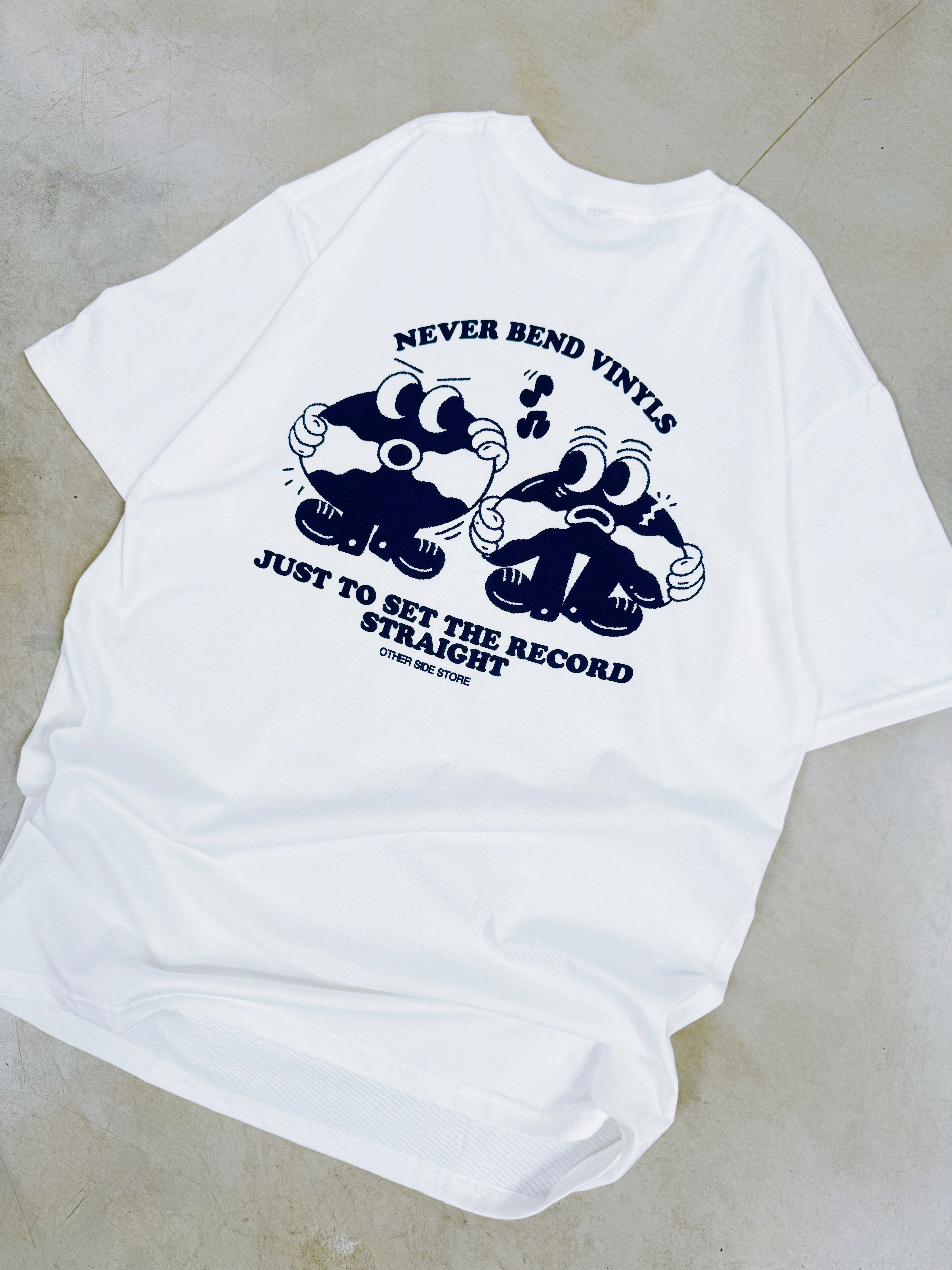 Other Side Store 'Never Bend Vinyls' Tee - White Ribbed collar vacation wear