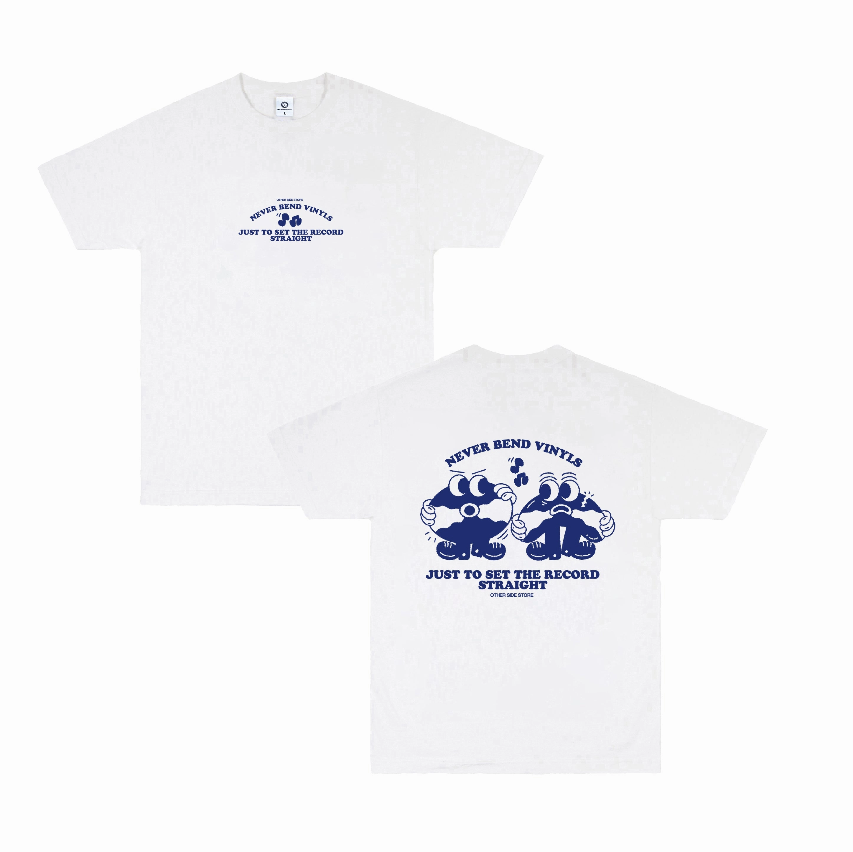 No Shrink Fabric Other Side Store 'Never Bend Vinyls' Tee - White