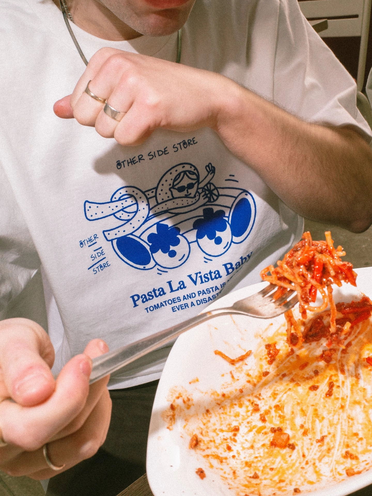 Easy-to-Match Other Side Store 'Pasta La Vista' Tee - White