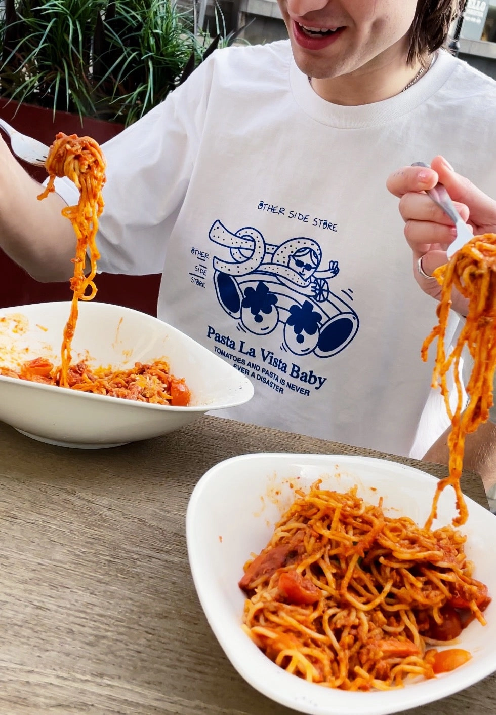 Other Side Store 'Pasta La Vista' Tee - White Denim combination