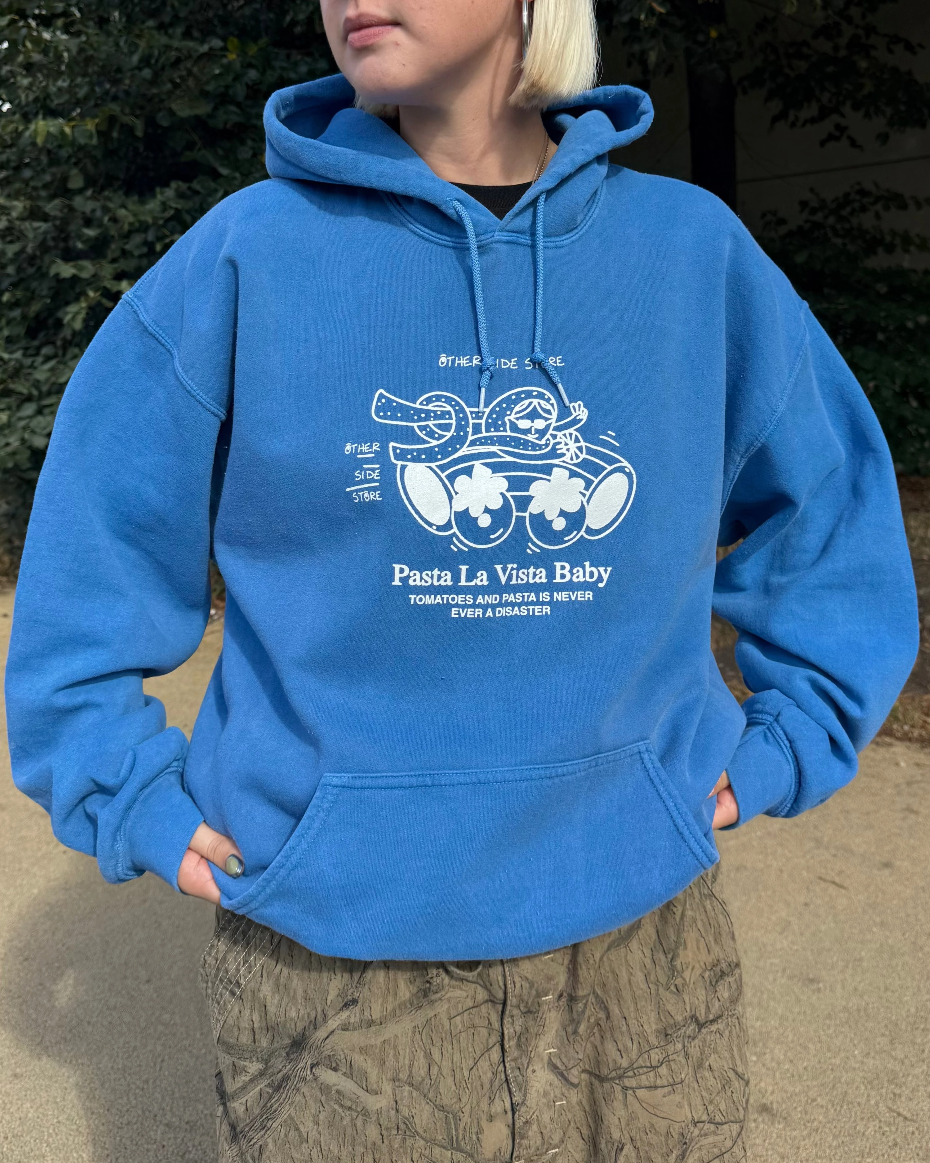 Versatile Clothing Other Side Store 'Pasta La Vista' Washed Hoodie - Blue