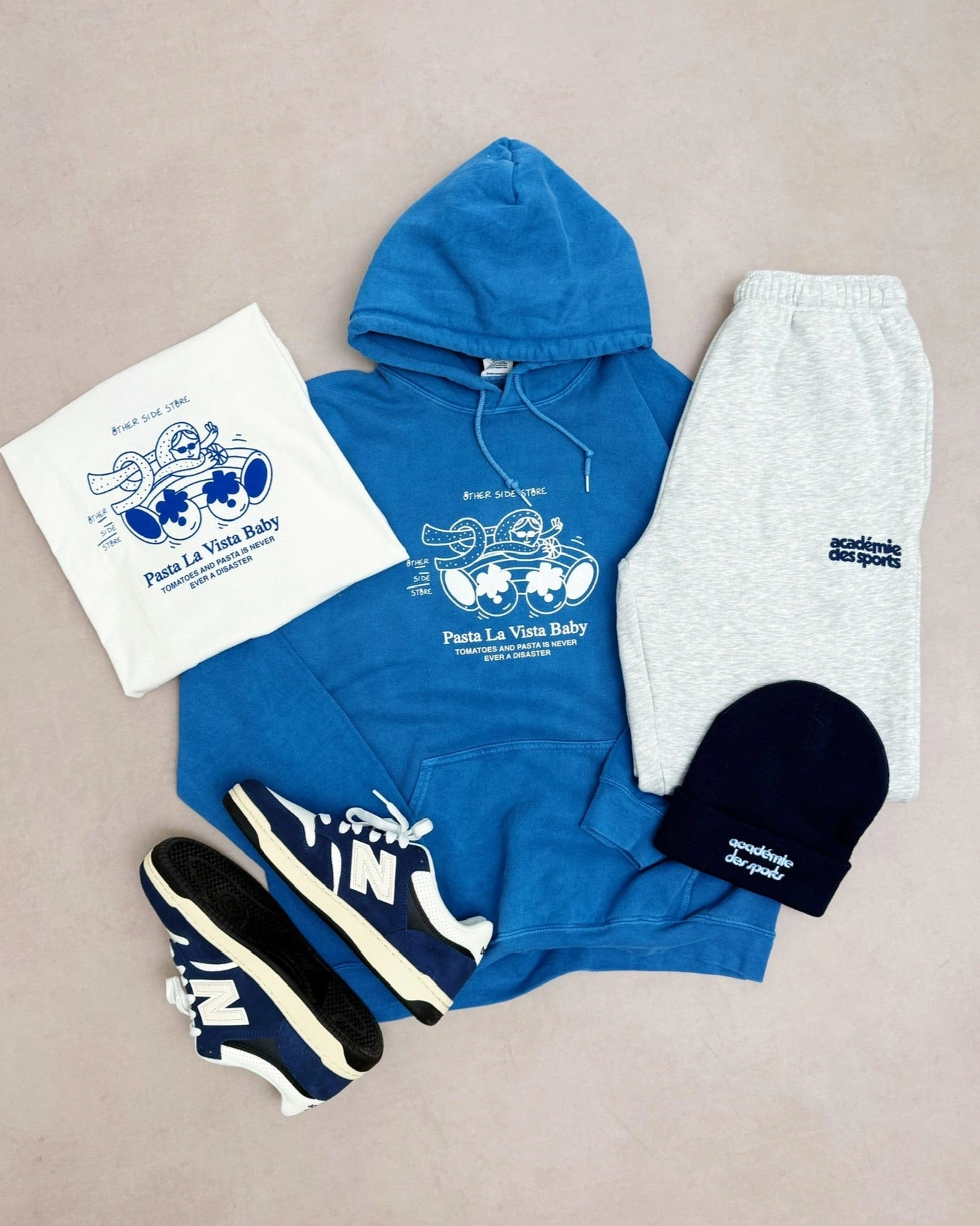 Autumn Staple Full Zip Closure Other Side Store 'Pasta La Vista' Washed Hoodie - Blue