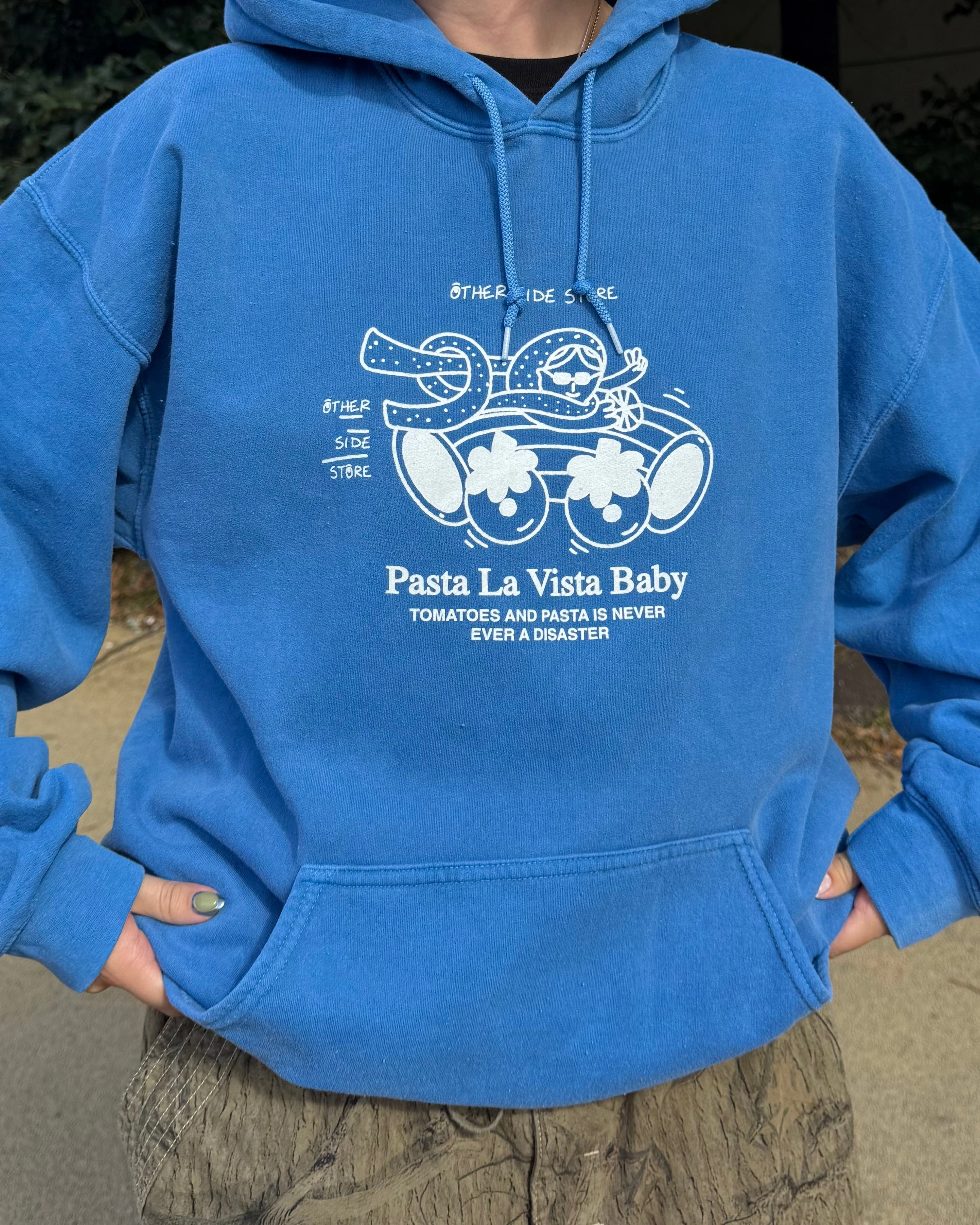 Other Side Store 'Pasta La Vista' Washed Hoodie - Blue Removable Hood