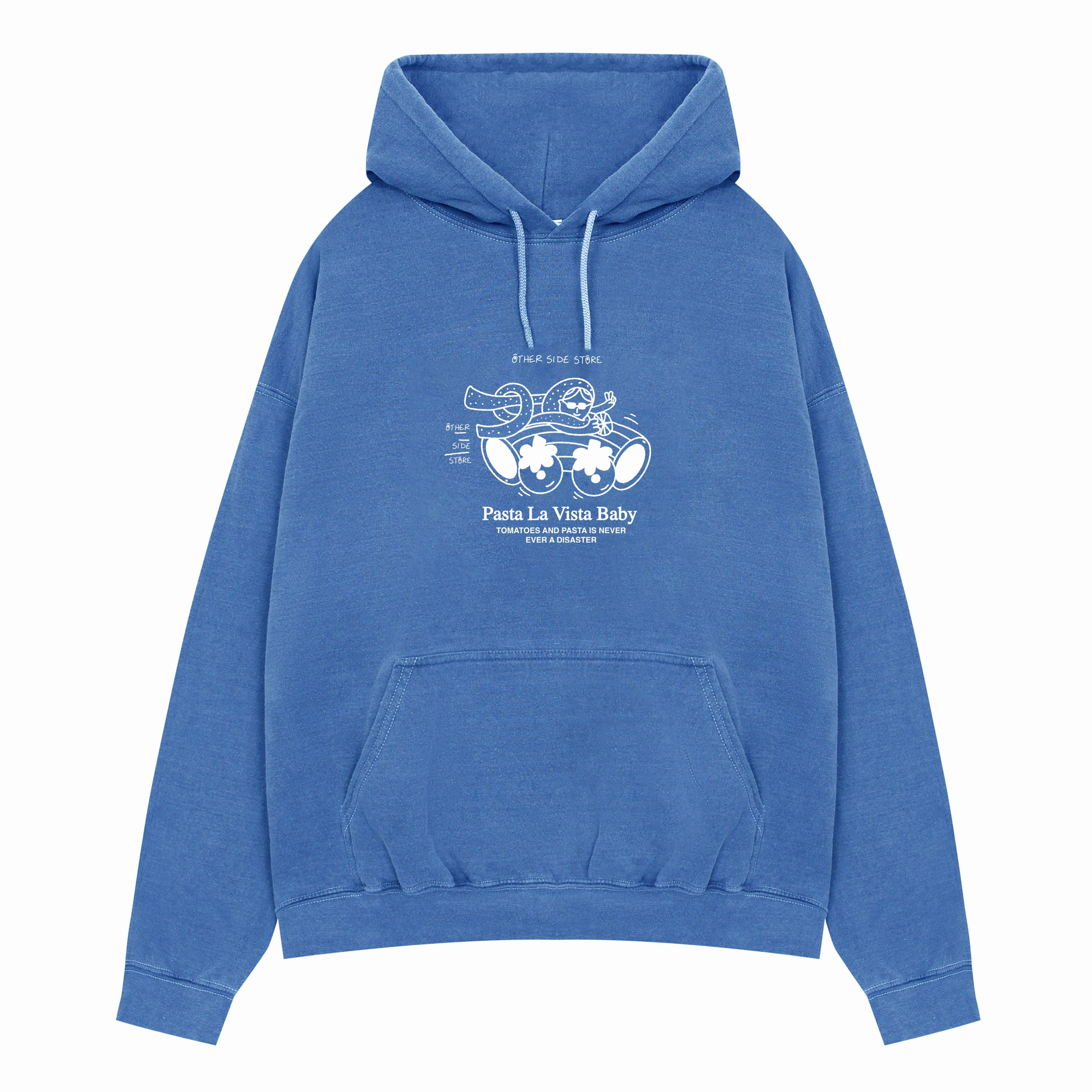 Other Side Store 'Pasta La Vista' Washed Hoodie - Blue camping outfit