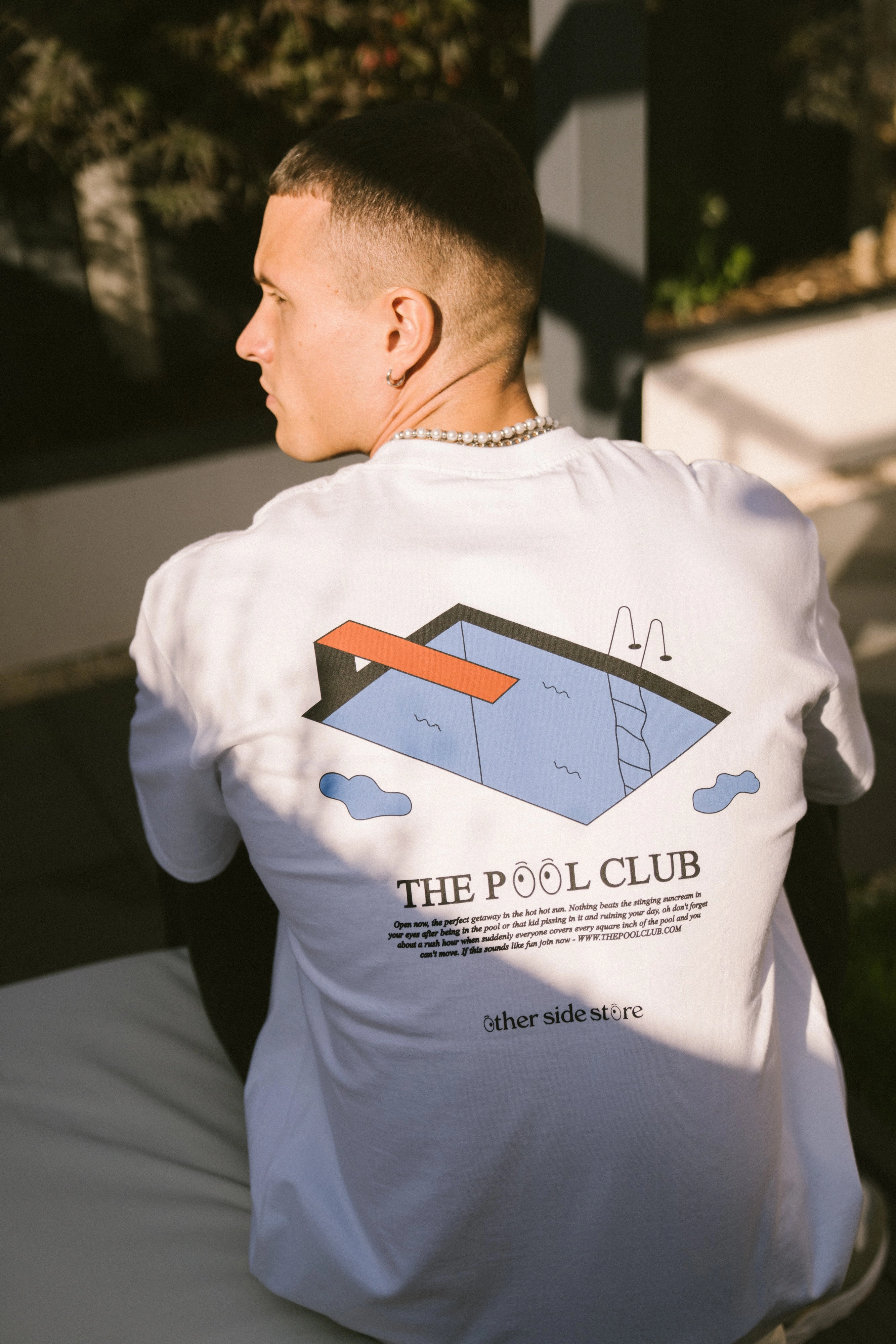 Other Side Store 'Pool Club' Tee - White Low carbon footprint sequined details
