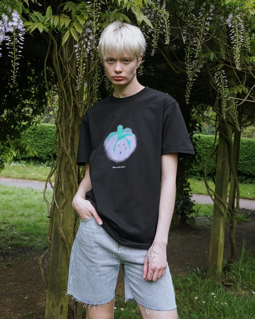 Other Side Store 'Purple Strawberry' Tee - Black Casual Everyday winter warmth