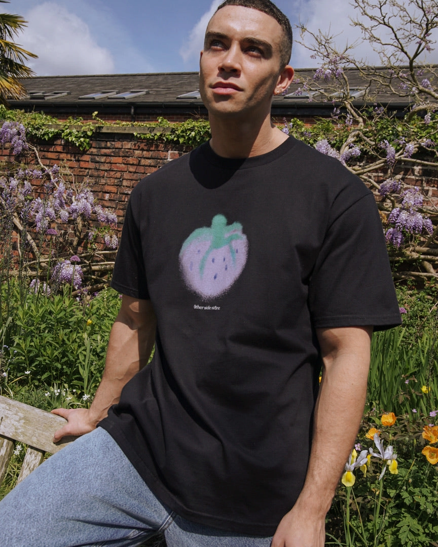 Other Side Store 'Purple Strawberry' Tee - Black Easygoing Design adults'