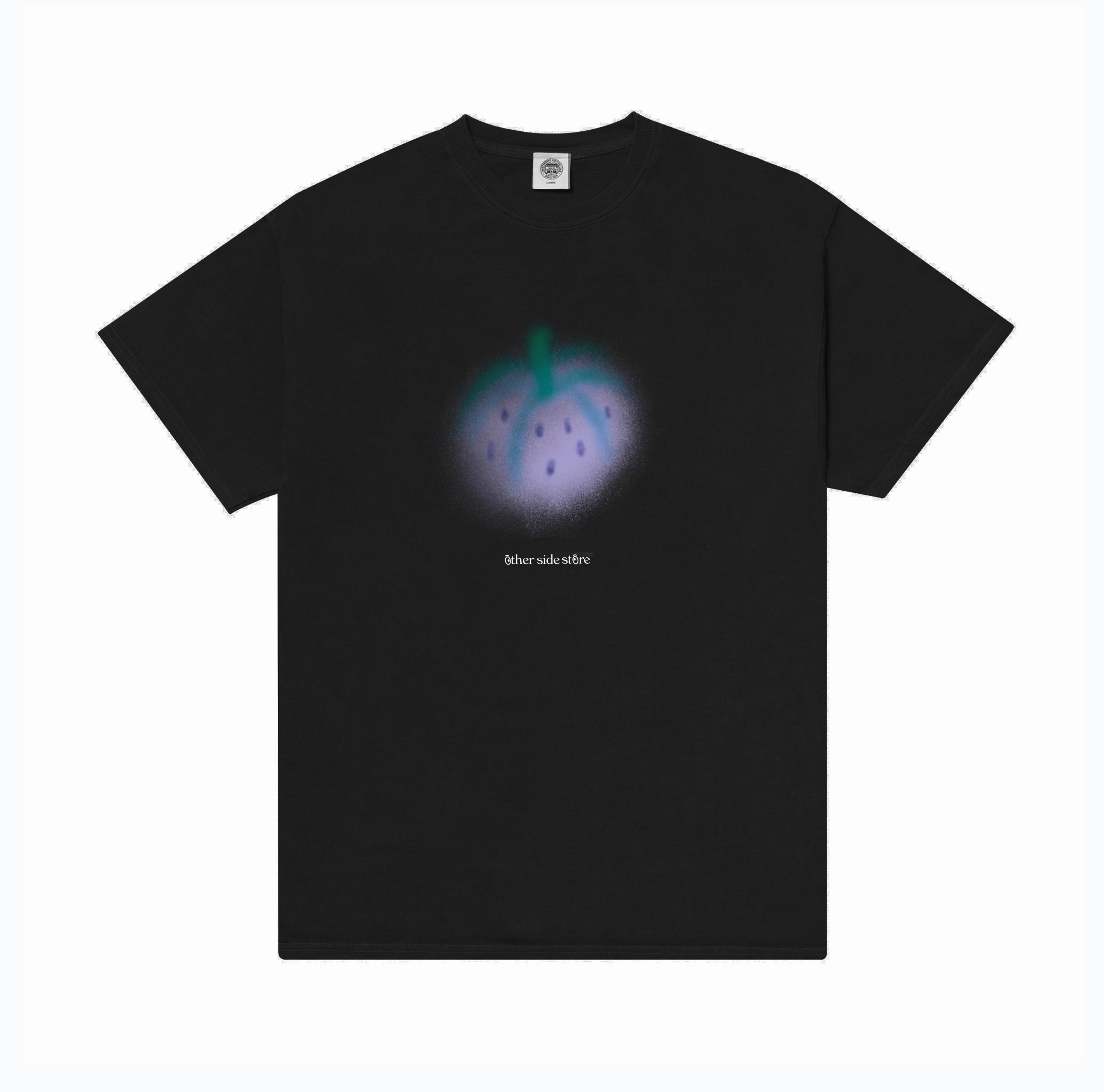 Simple Comfort Wear Durable Colorfast Finish Other Side Store 'Purple Strawberry' Tee - Black