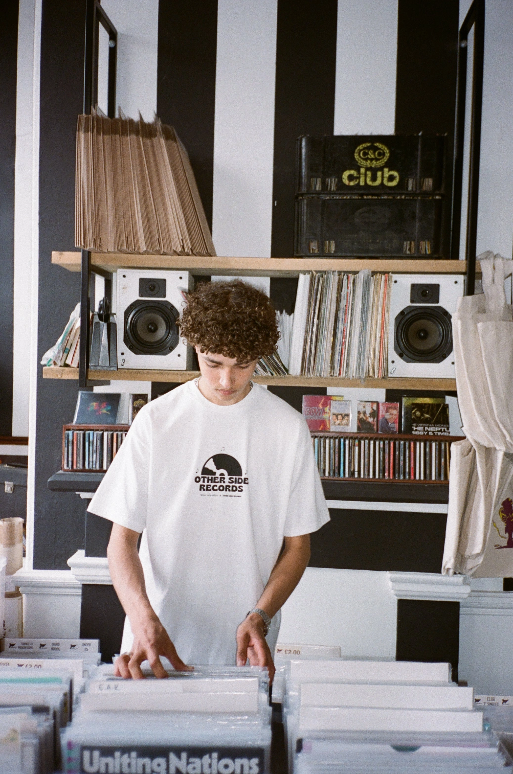 Other Side Store 'Records' Tee - White Slim Fit Design Retro Style