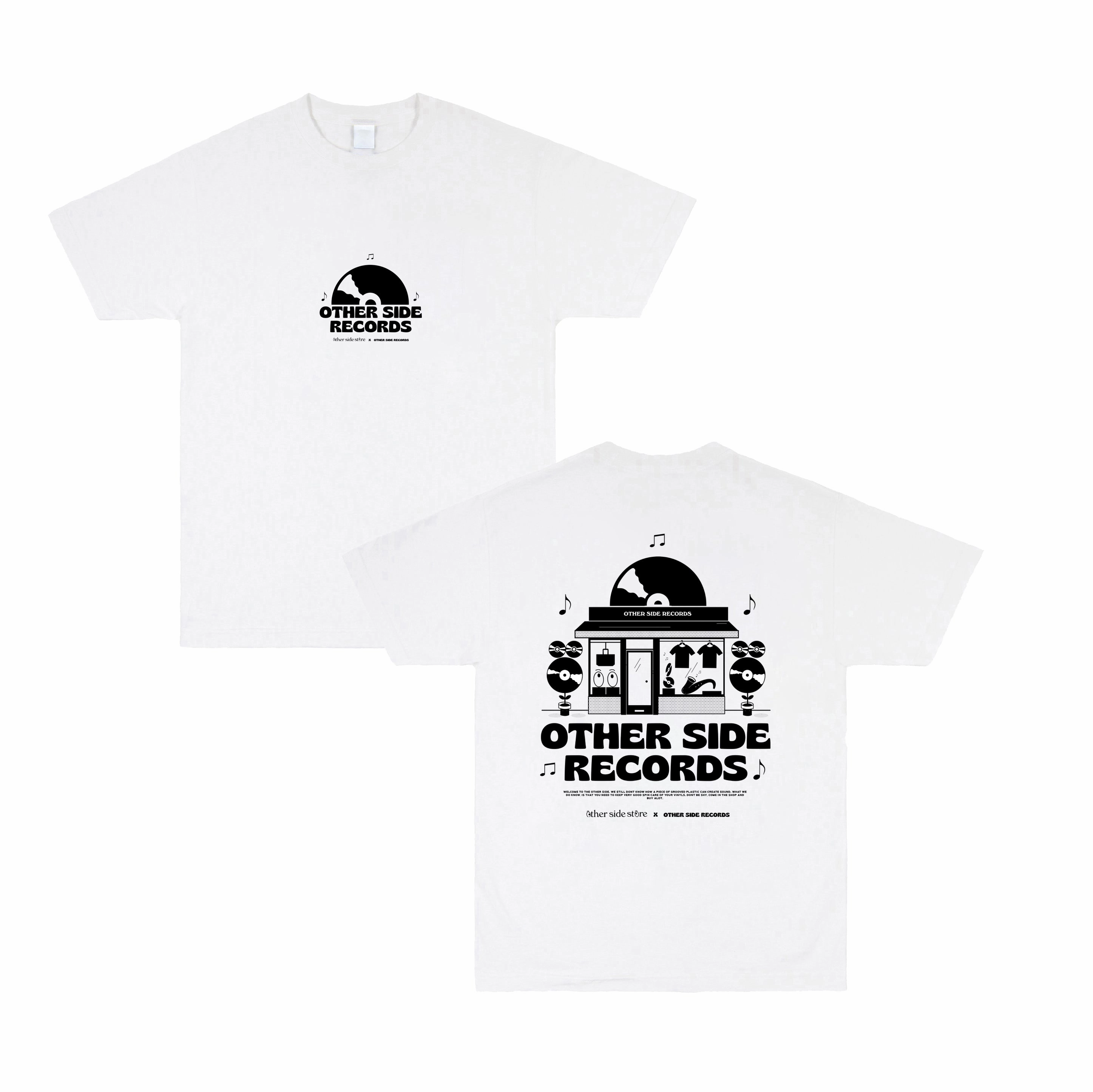 Other Side Store 'Records' Tee - White Essential Clothing