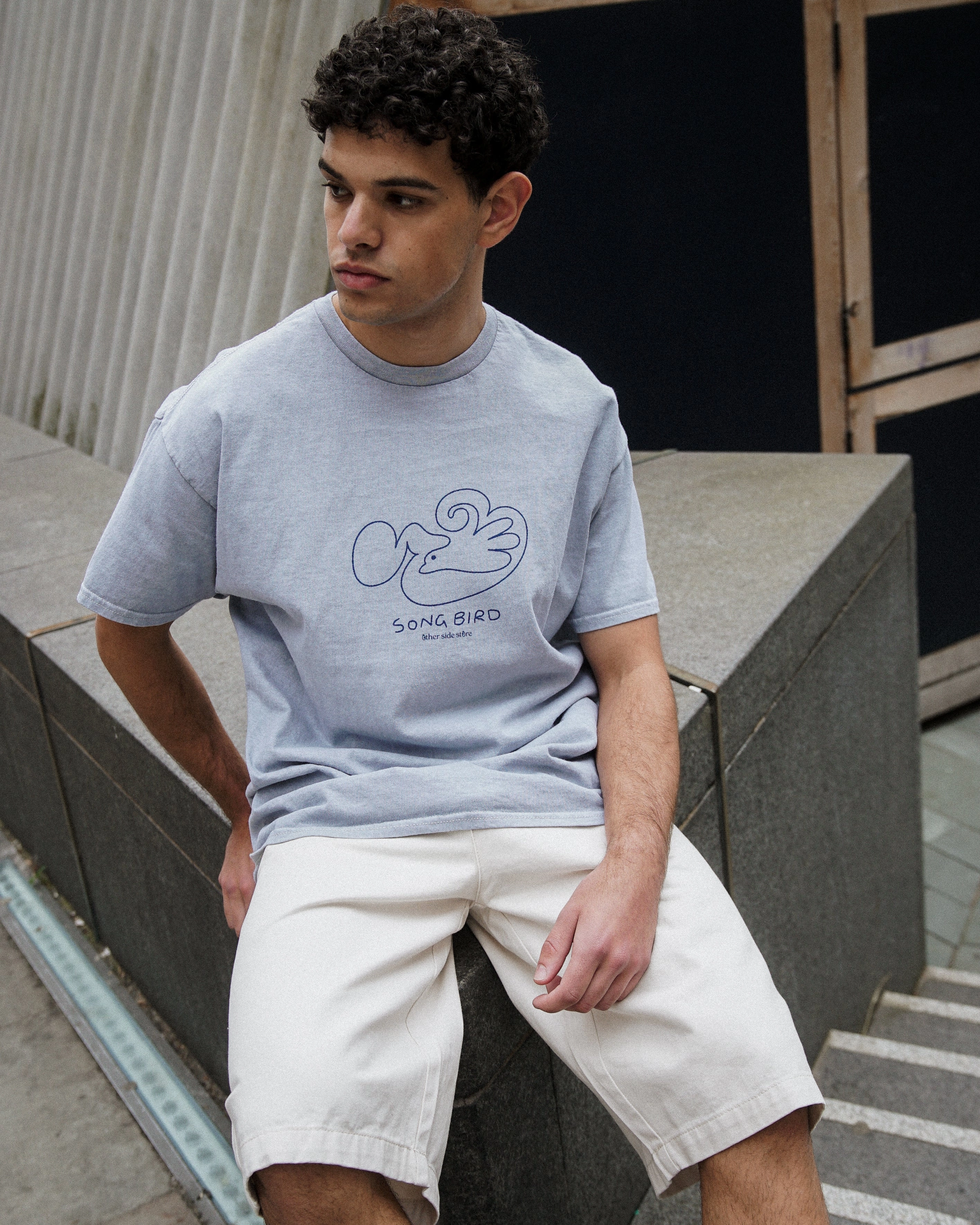Other Side Store 'Song Bird' Vintage Washed Tee - Recycled Material Timeless Layer