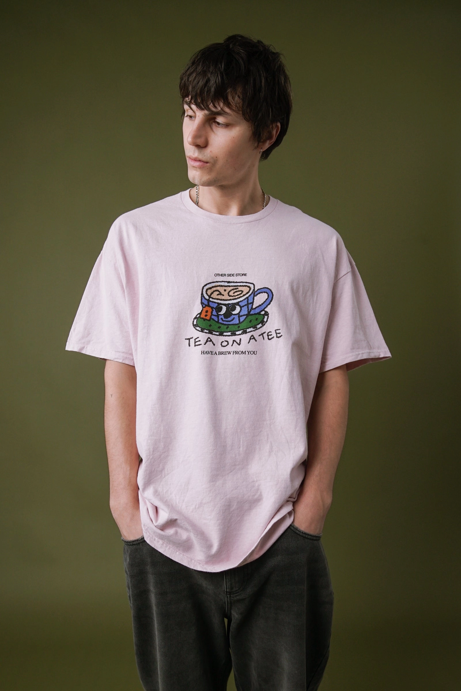 Other Side Store 'Tea on a Tee' Vintage Washed Tee - Light Pink Odor Resistant Treatment Fade Resistant Coating