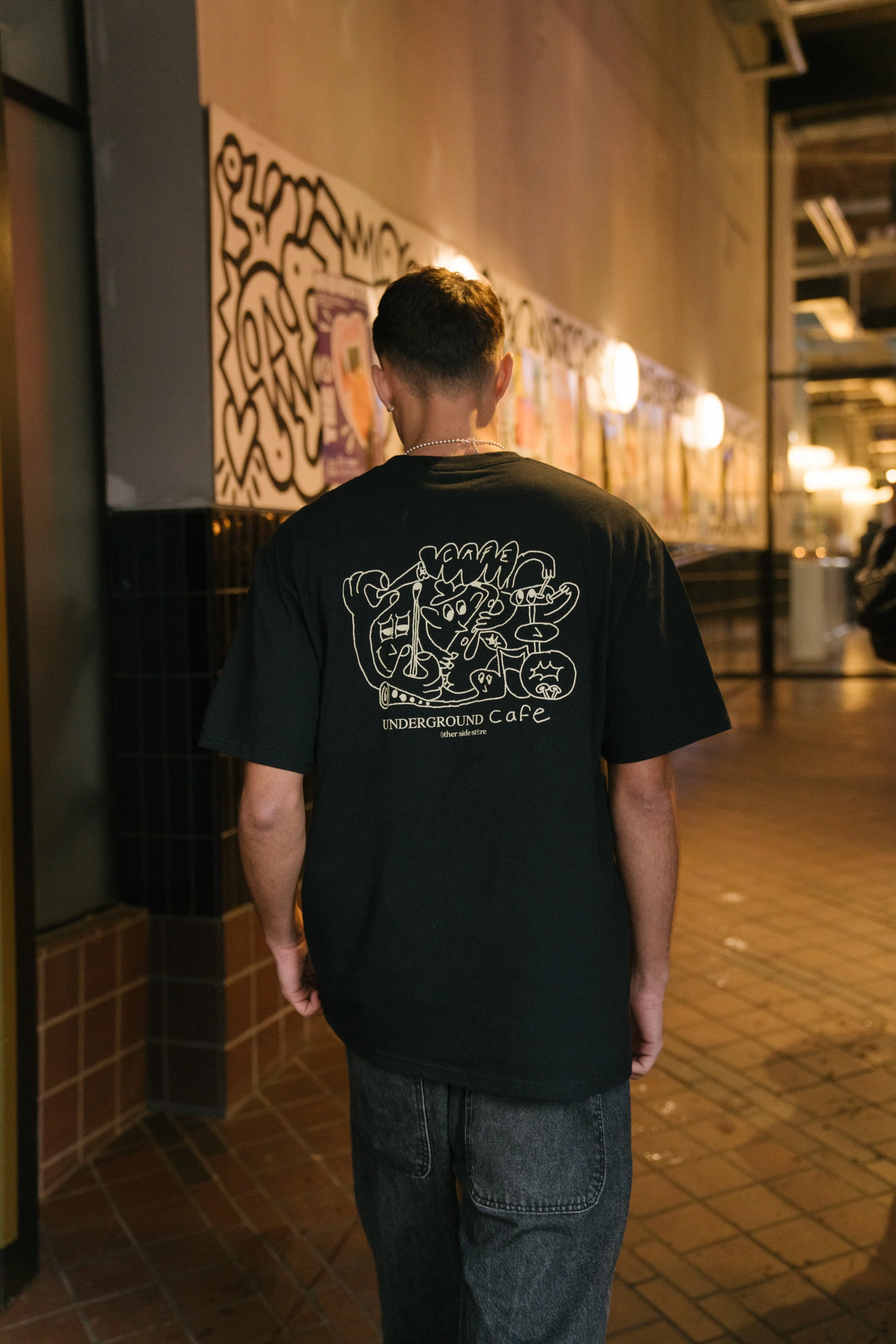 Slim fit clothing Relaxed Fit Other Side Store 'Underground Cafe' Tee - Black