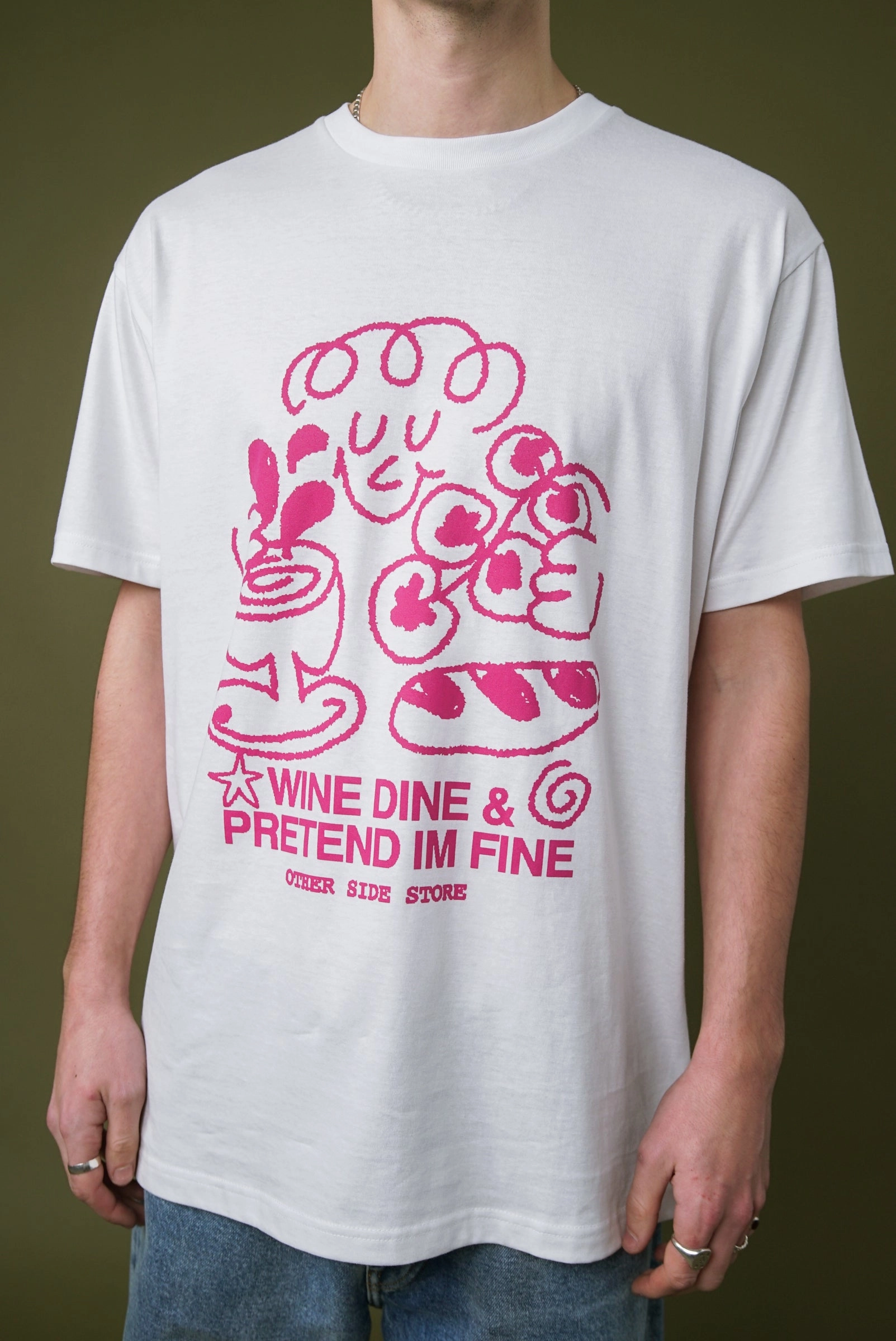 Easygoing Wear Other Side Store 'Wine, Dine & Pretend' Tee - White