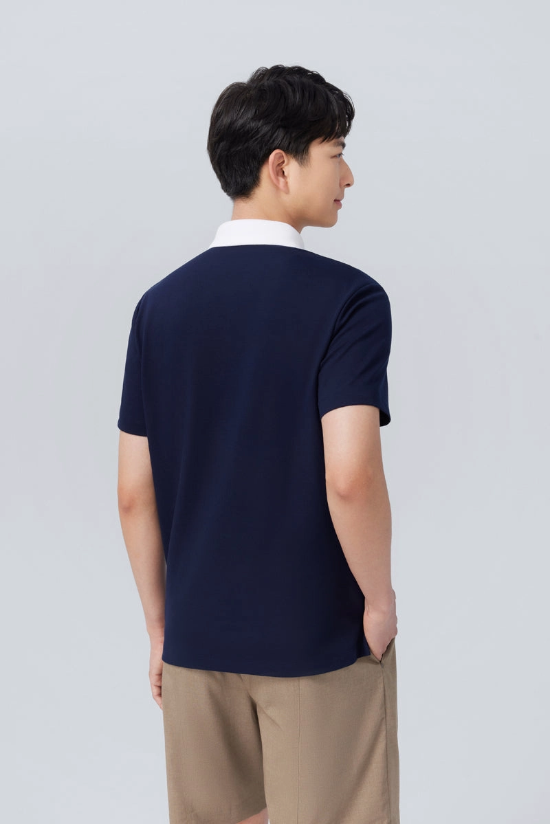 Weekend Comfort Sustainable Production Certification VISDRY? Pique Contrast Collar Polo | Navy NNY096