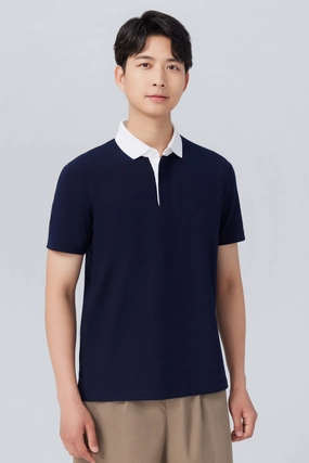 Comfortable Layering Classic Style VISDRY? Pique Contrast Collar Polo | Navy NNY096