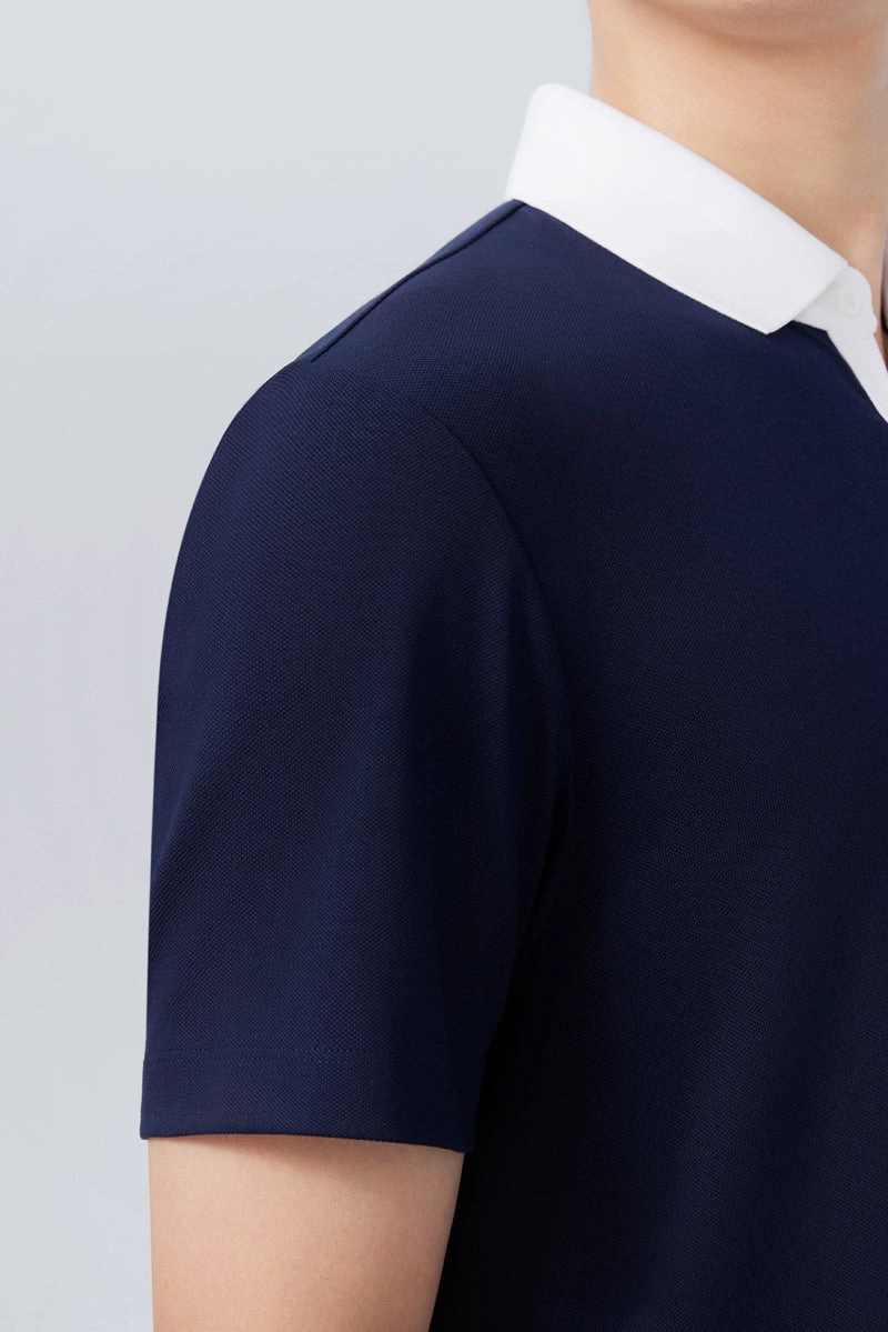 VISDRY? Pique Contrast Collar Polo | Navy NNY096 Light Fabric Relaxed Wear