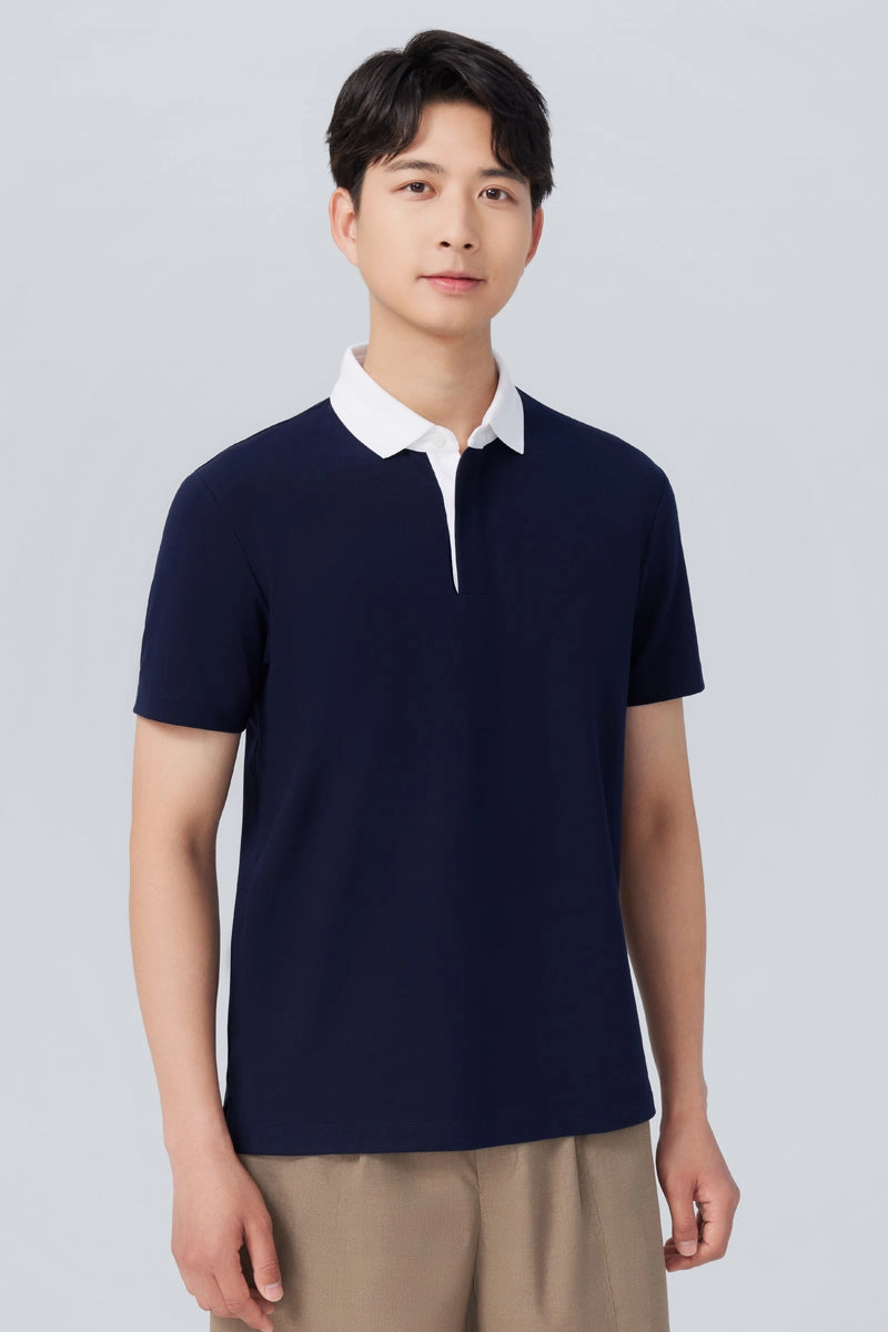 Comfortable Layering Classic Style VISDRY? Pique Contrast Collar Polo | Navy NNY096