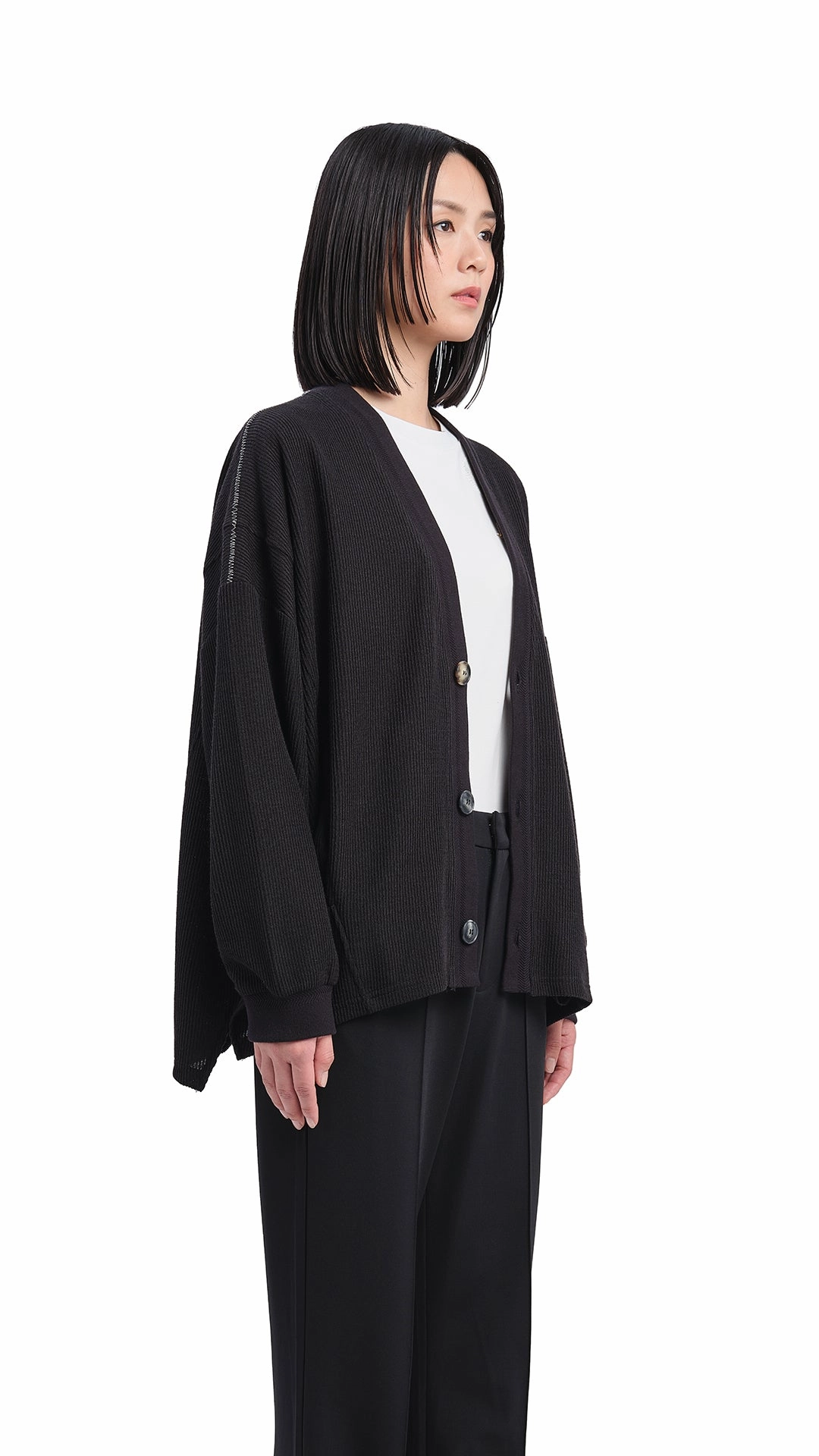 Bonded seams Snap Button Oversized Cut Sewn Cardigan