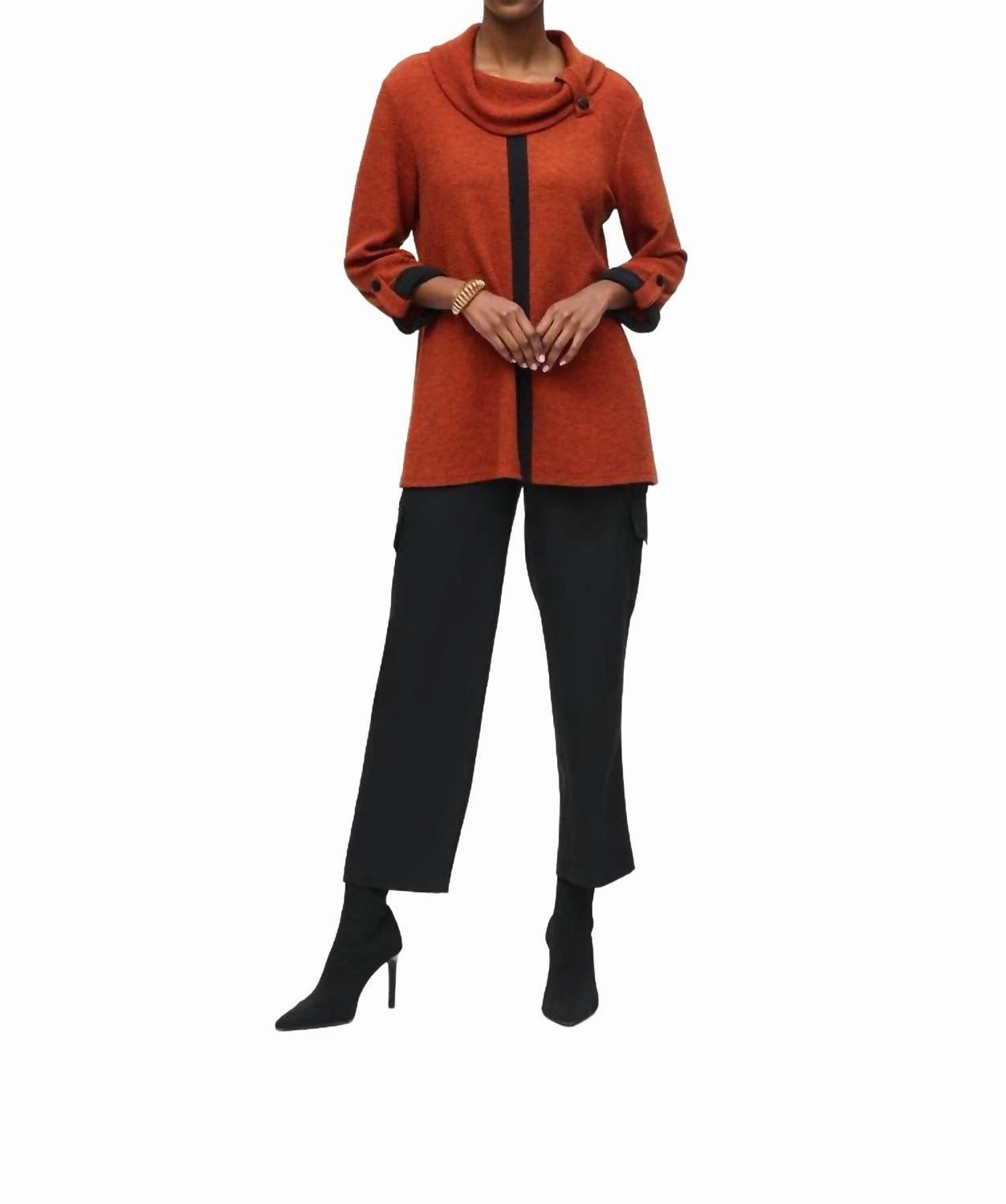 Lattice Stitch Pattern Cold Comfort Oversized Marled Cowl Sweater In Lava (Orange)/black