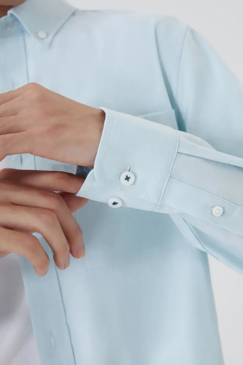 High-End Finish Standalone Option Oxford Button-Down Casual Shirt | Light Blue 9020NZ
