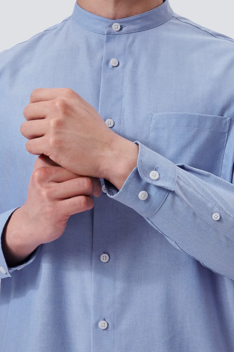 Iconic look Trendy Fashion Oxford Mandarin Collar Casual Shirt | Blue 25592N
