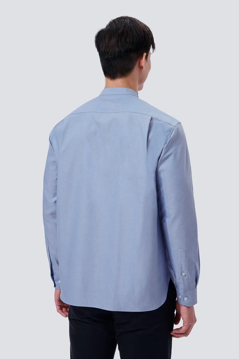 Oxford Mandarin Collar Casual Shirt | Blue 25592N Chic Look Ergonomic Back Panel