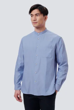 Oxford Mandarin Collar Casual Shirt | Blue 25592N Ventilated Back Panel