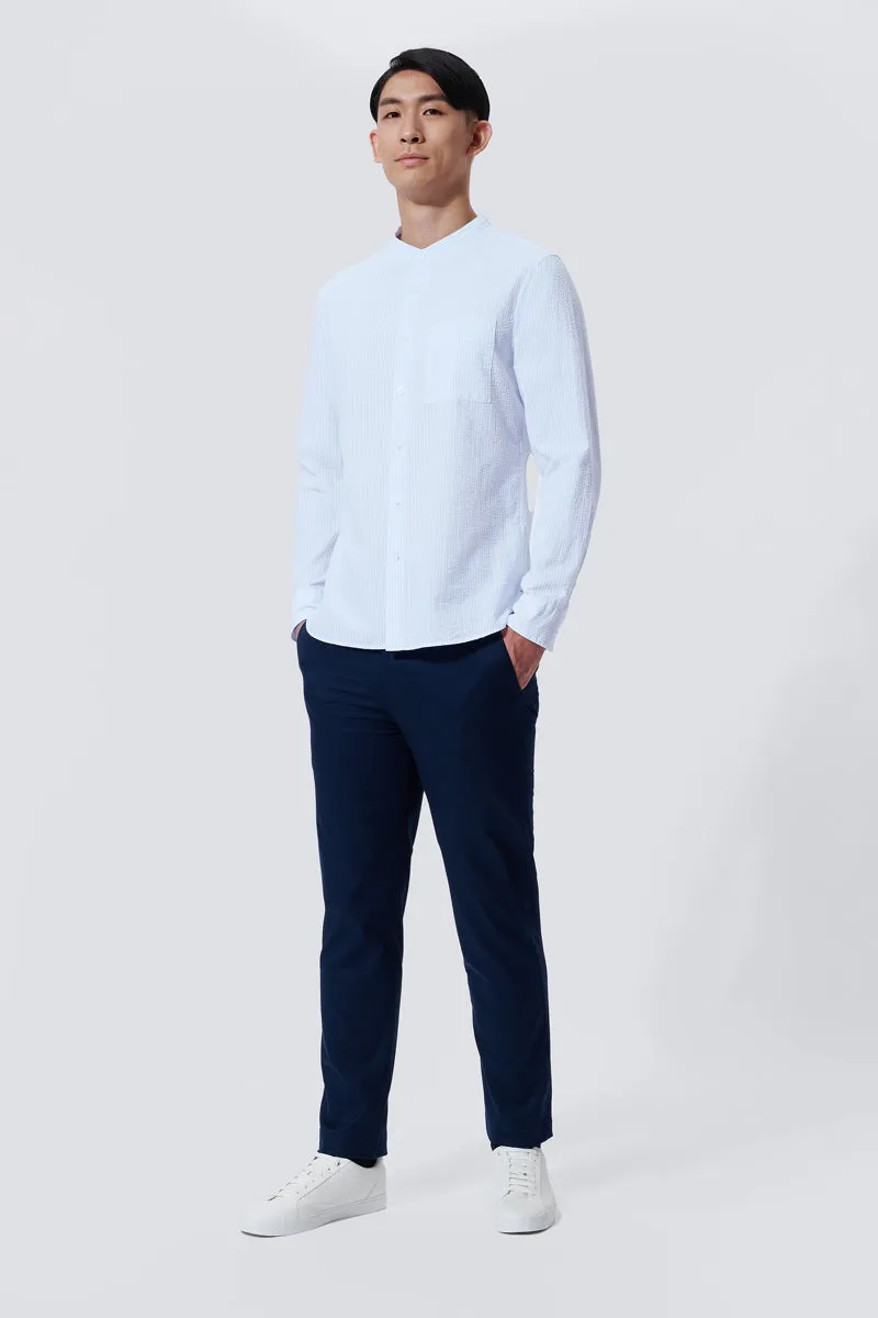 Gym Companion Seersucker Mandarin Collar Casual Shirt | Light Blue Stripes 1486NZ