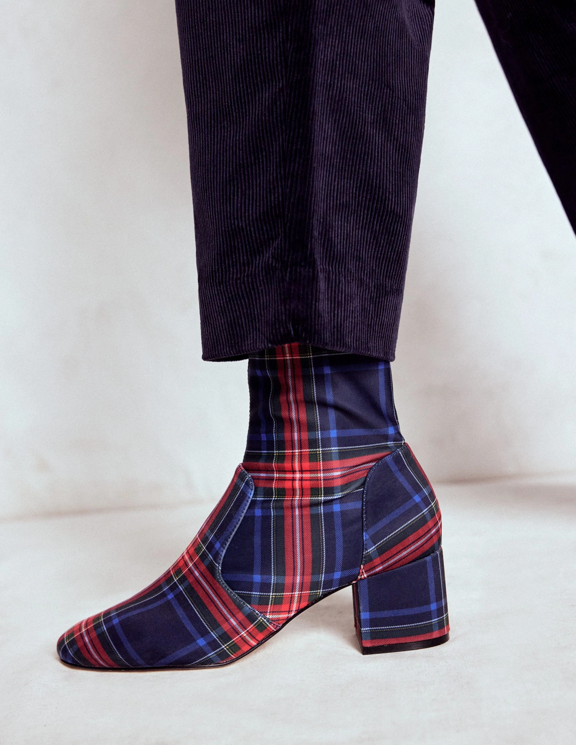 Stretch Ankle Boots-Tartan Adjustable Fastening