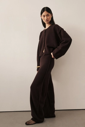 Relaxed Comfort Fit Button front PAIGE CHOC WOOL KNIT PANT