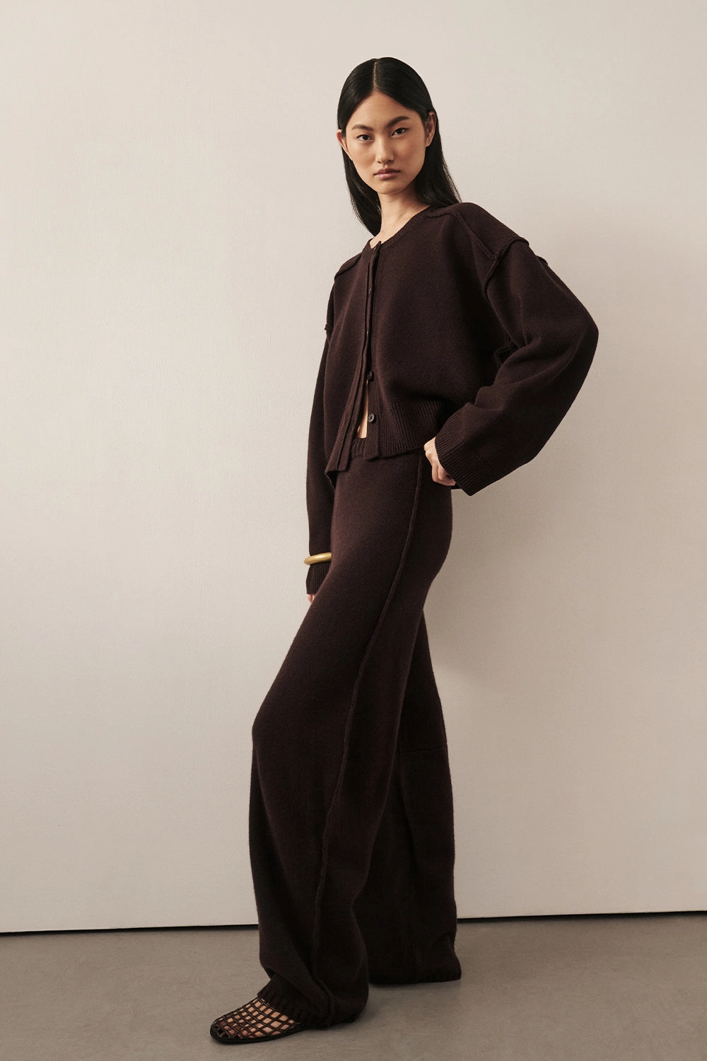 PAIGE CHOC WOOL KNIT PANT Flexible Ankle Cuffs LightweightWeave