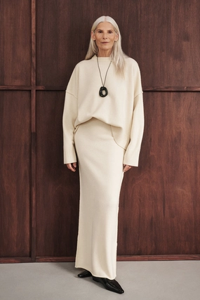 PAIGE CREAM WOOL KNIT MIDI SKIRT High Street Fashion