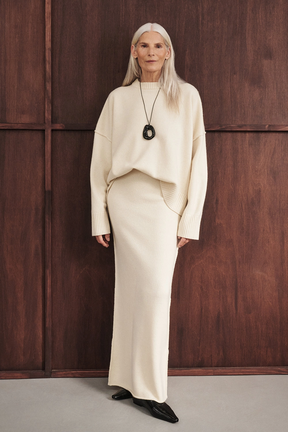 Simple Fashion PAIGE CREAM WOOL KNIT MIDI SKIRT