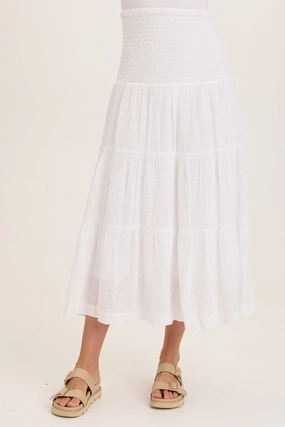 Paigene Gauze Tiered Skirt Ruching Details